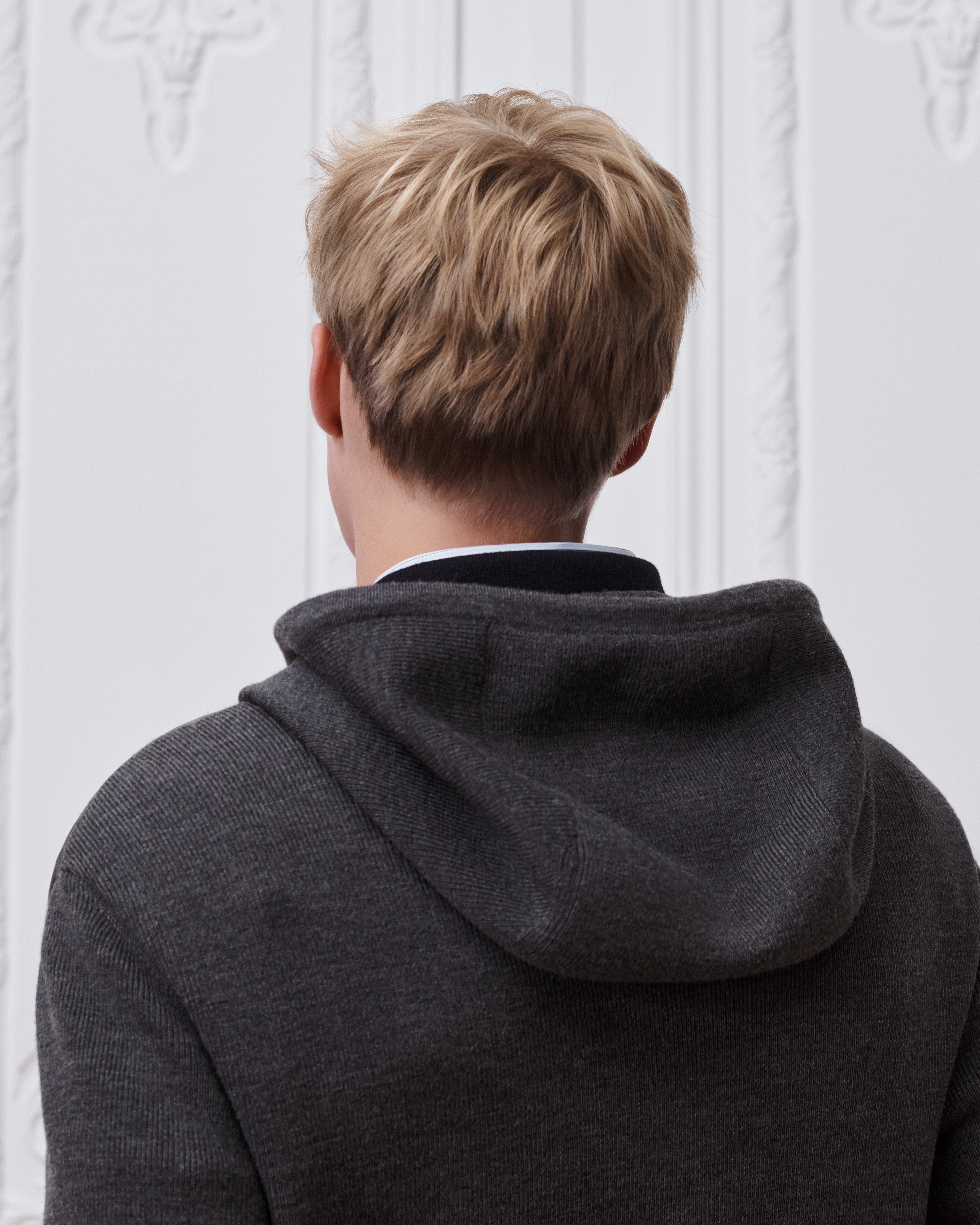 Zipped Hooded Sweatshirt, Comfortable Fit Gray Suede Lambskin E03