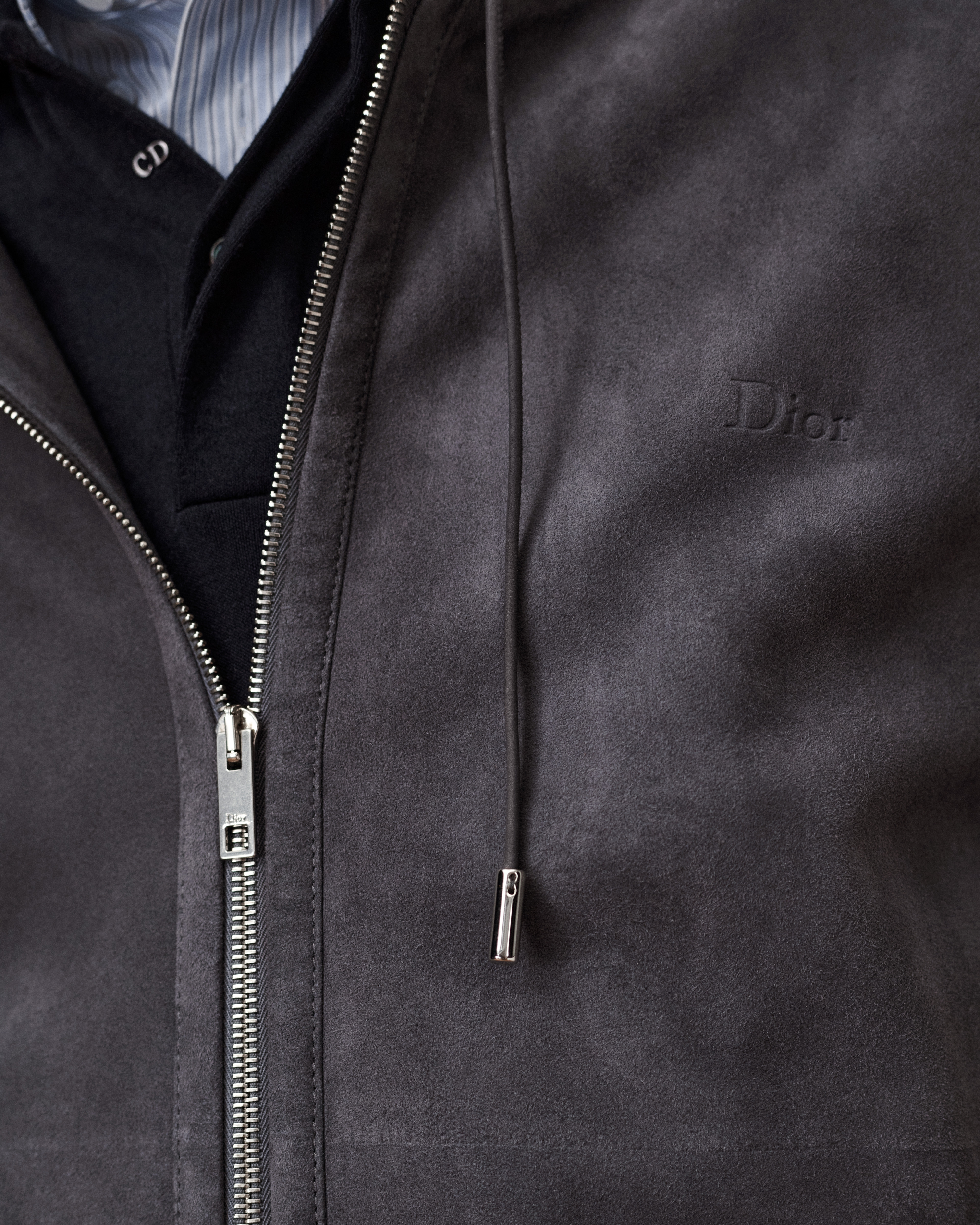 Zipped Hooded Sweatshirt, Comfortable Fit Gray Suede Lambskin E04