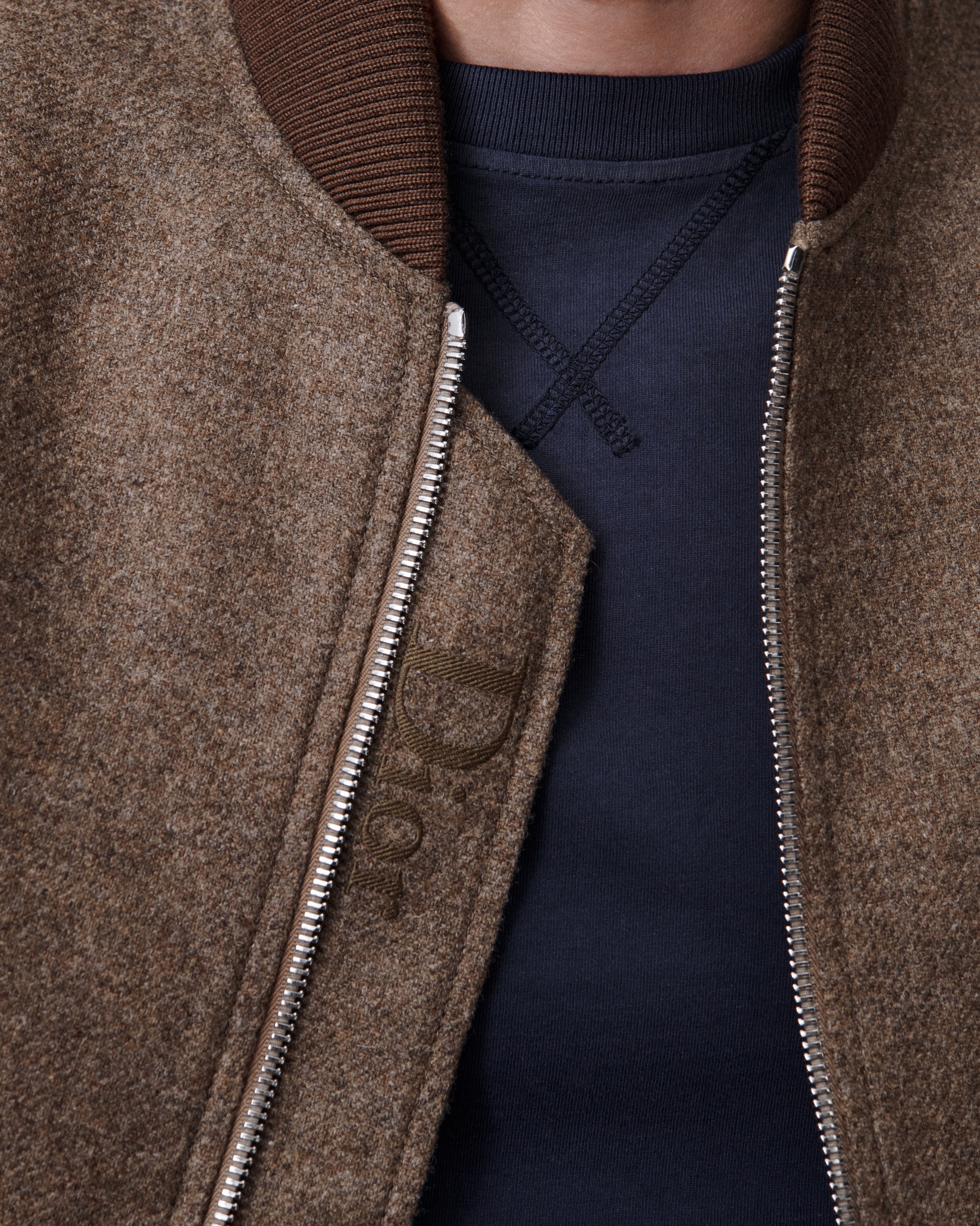 Varsity Jacket Beige Virgin Wool Twill E04