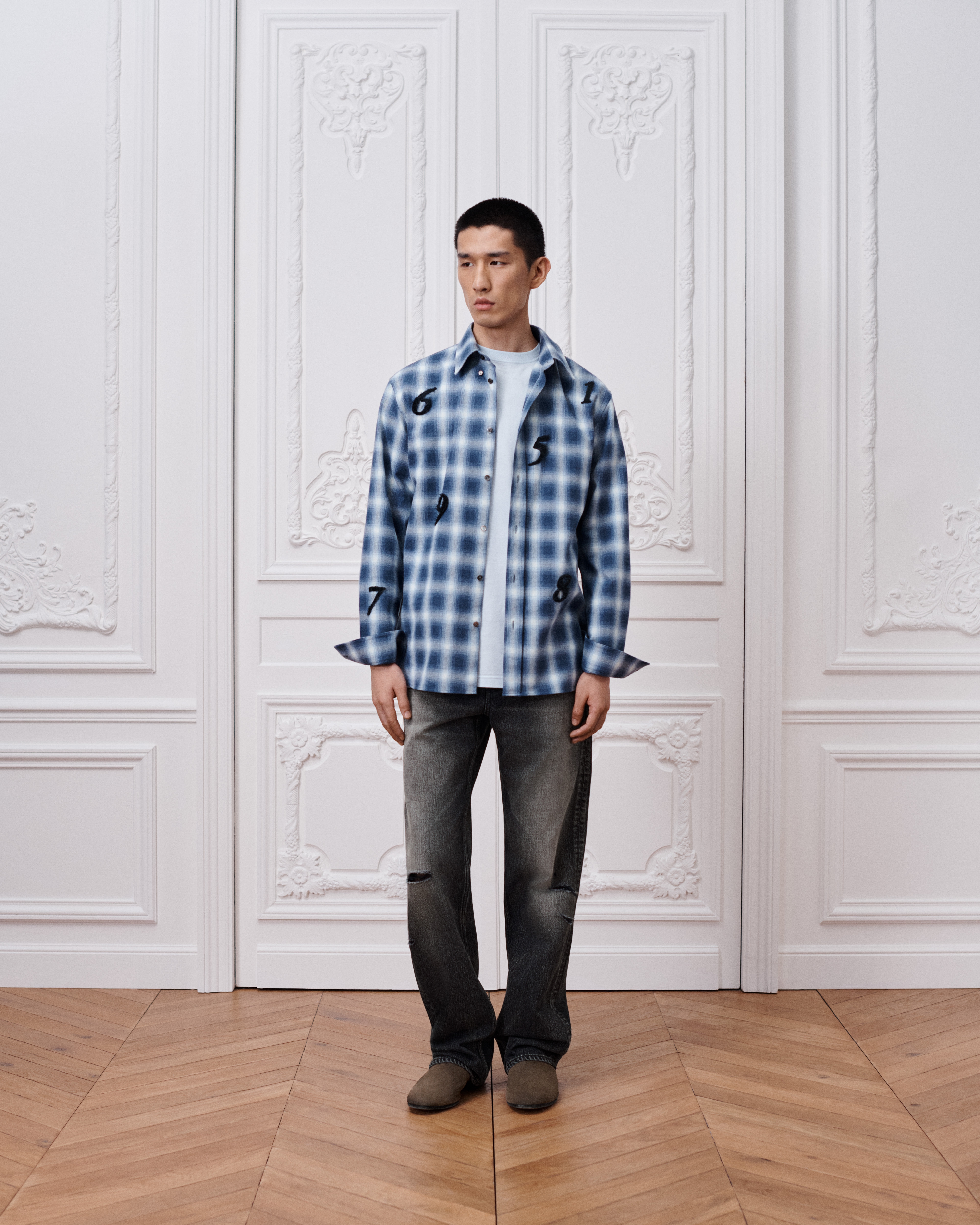 DIOR AND ED RUSCHA Embroidered Shirt, Relaxed Fit Blue Check'n'Dior Cotton E02