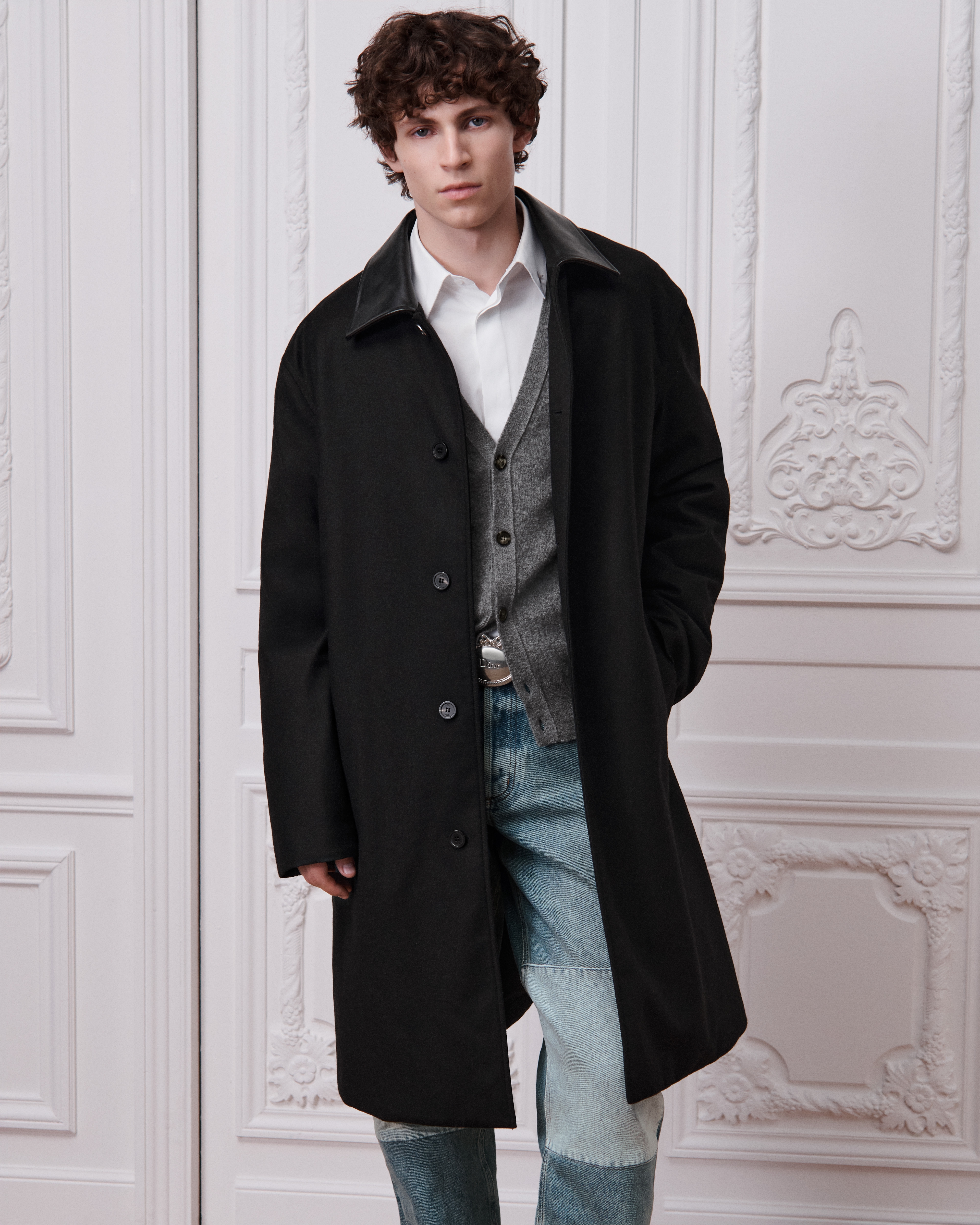 Dior Icons Coat with Leather Collar Black Virgin Wool and Cashmere E01