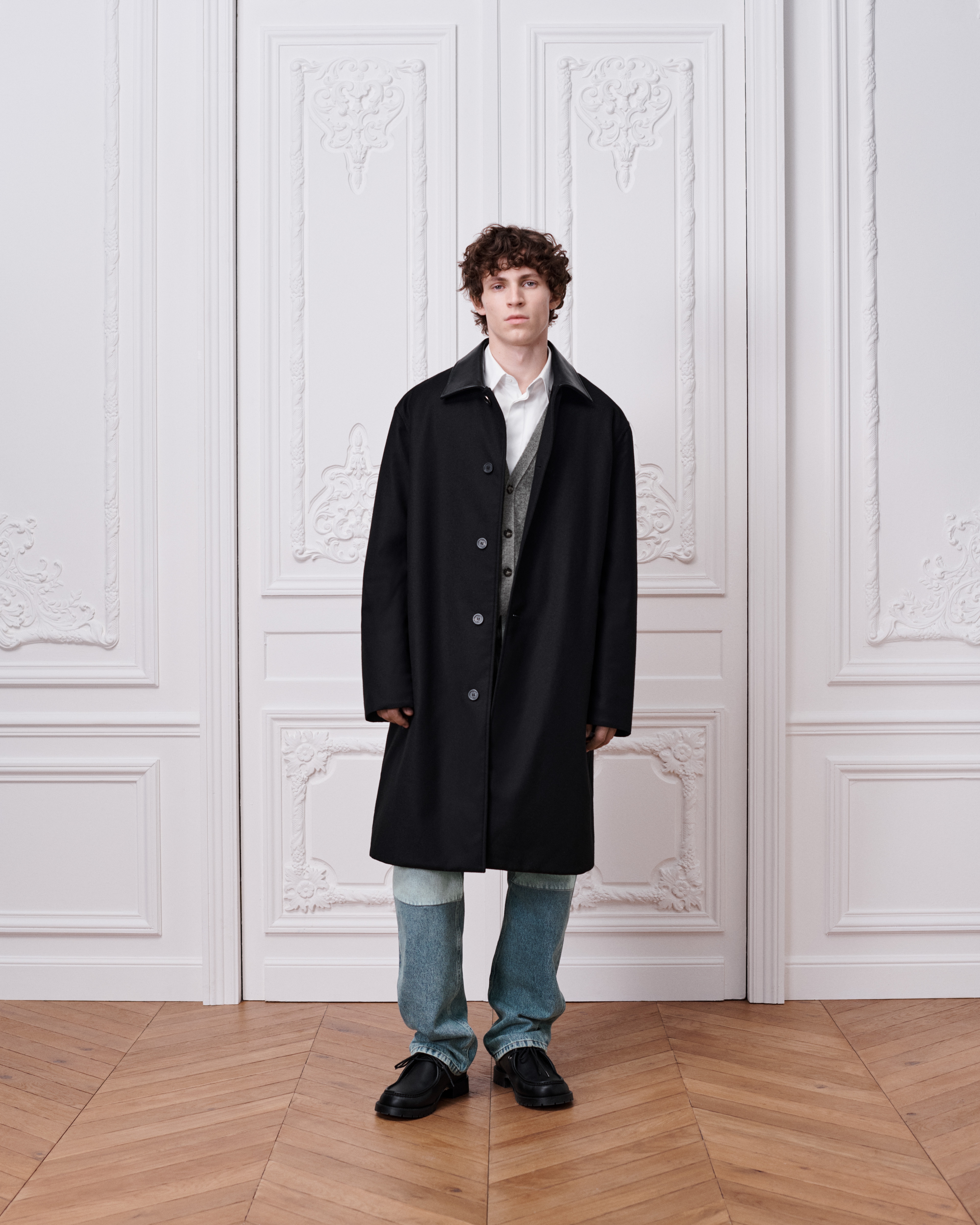 Dior Icons Coat with Leather Collar Black Virgin Wool and Cashmere E02