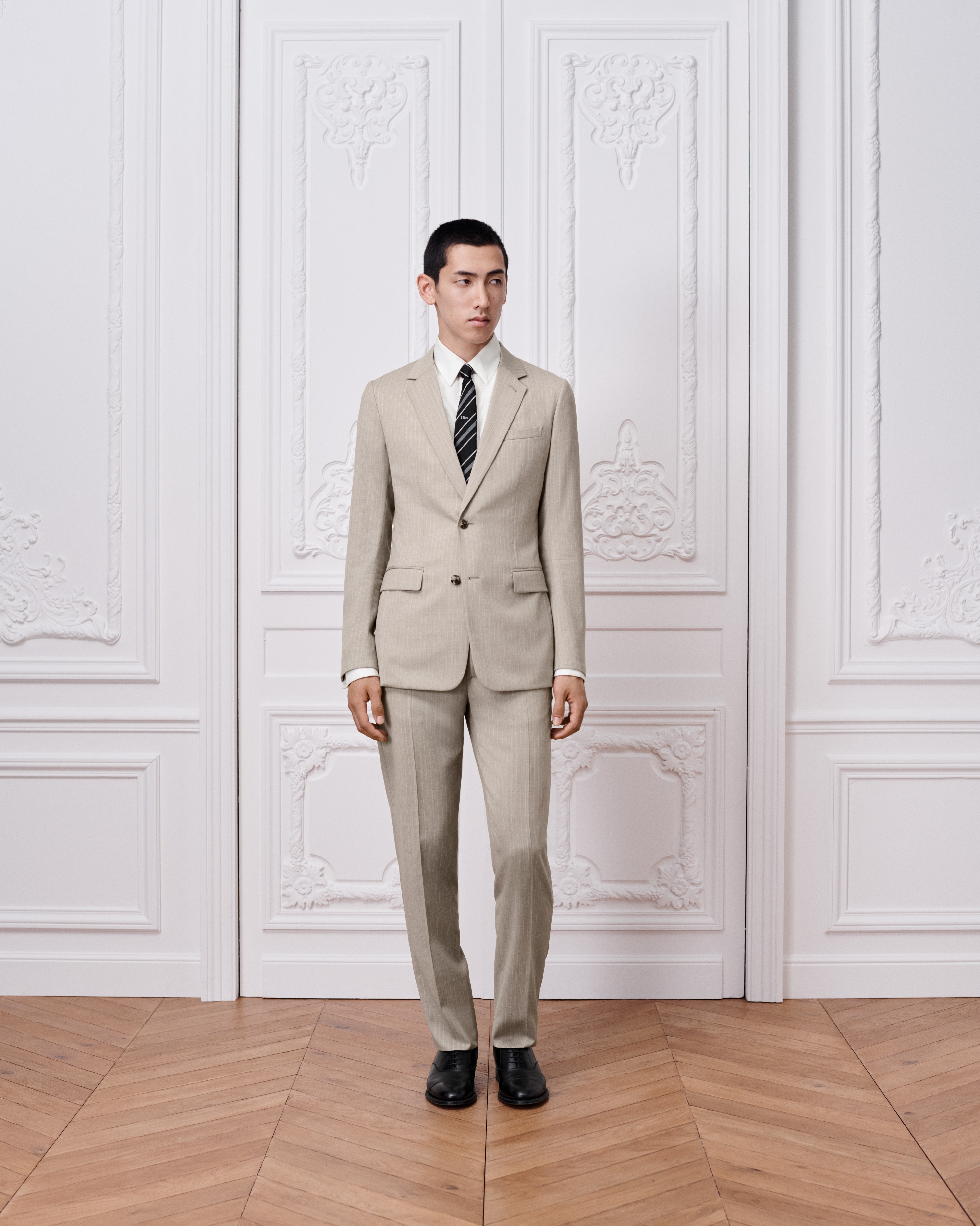Classic Suit Beige Striped Virgin Wool Blend E02