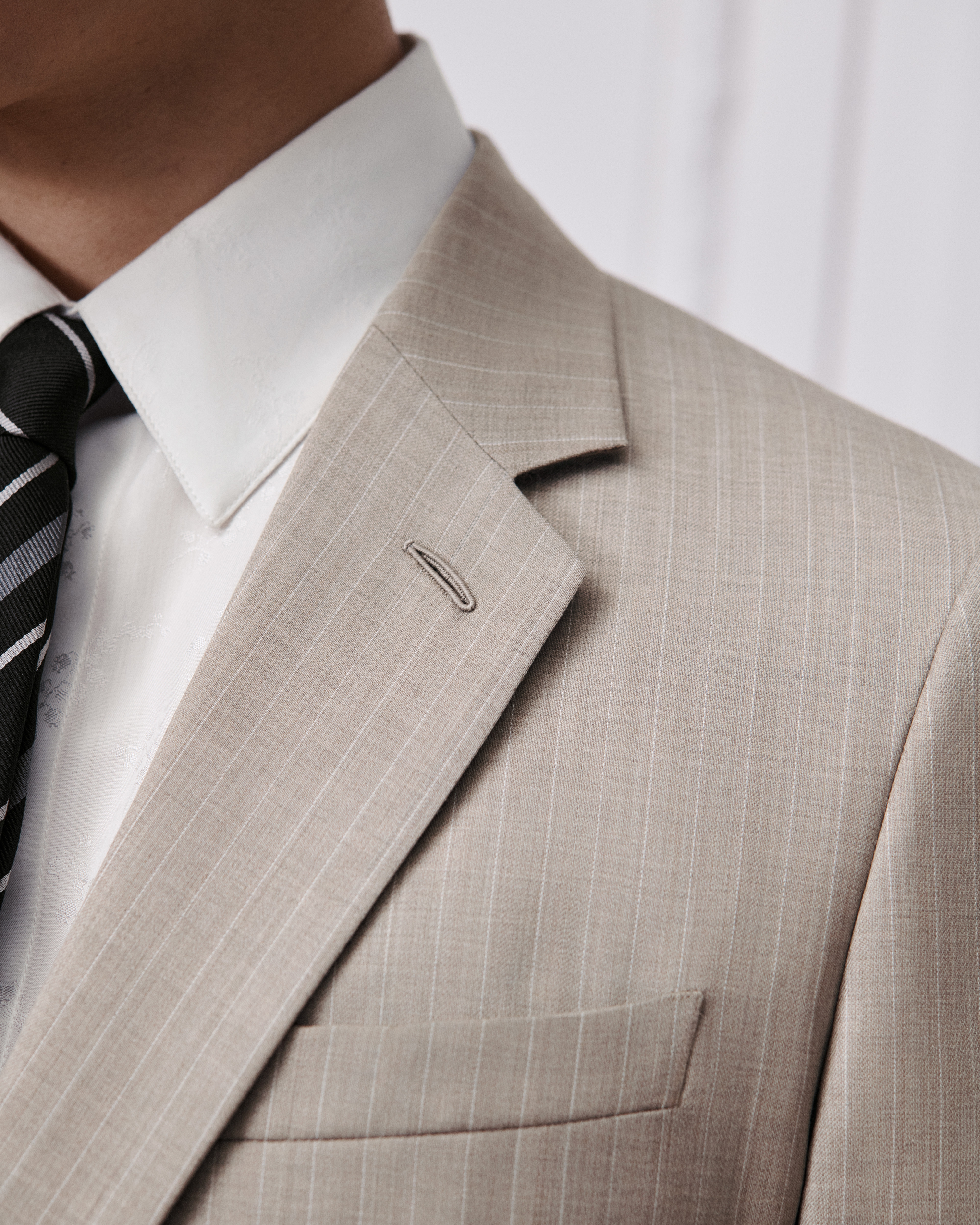 Classic Suit Beige Striped Virgin Wool Blend E04