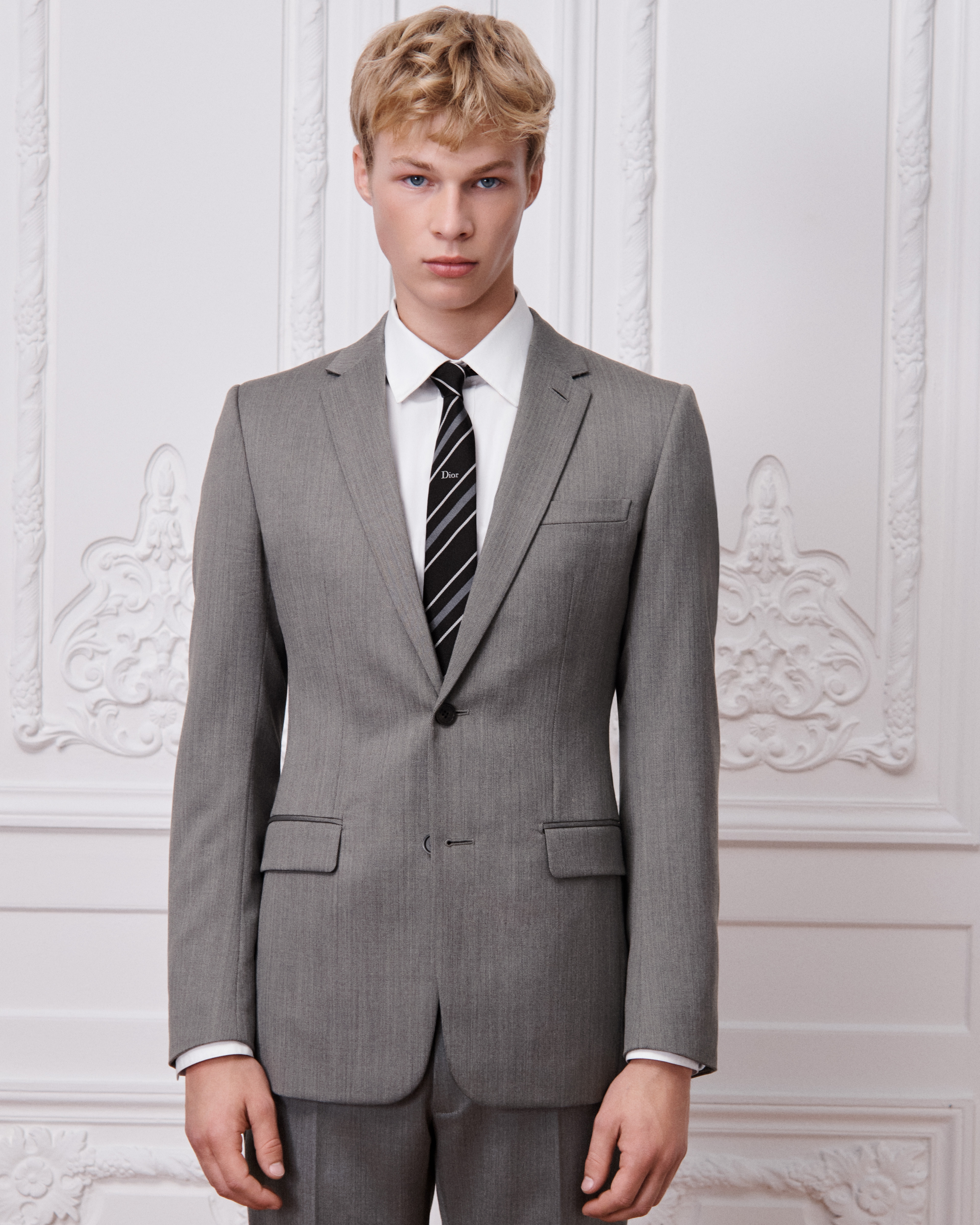 Traje clásico Lana con motivo de espiga gris E01