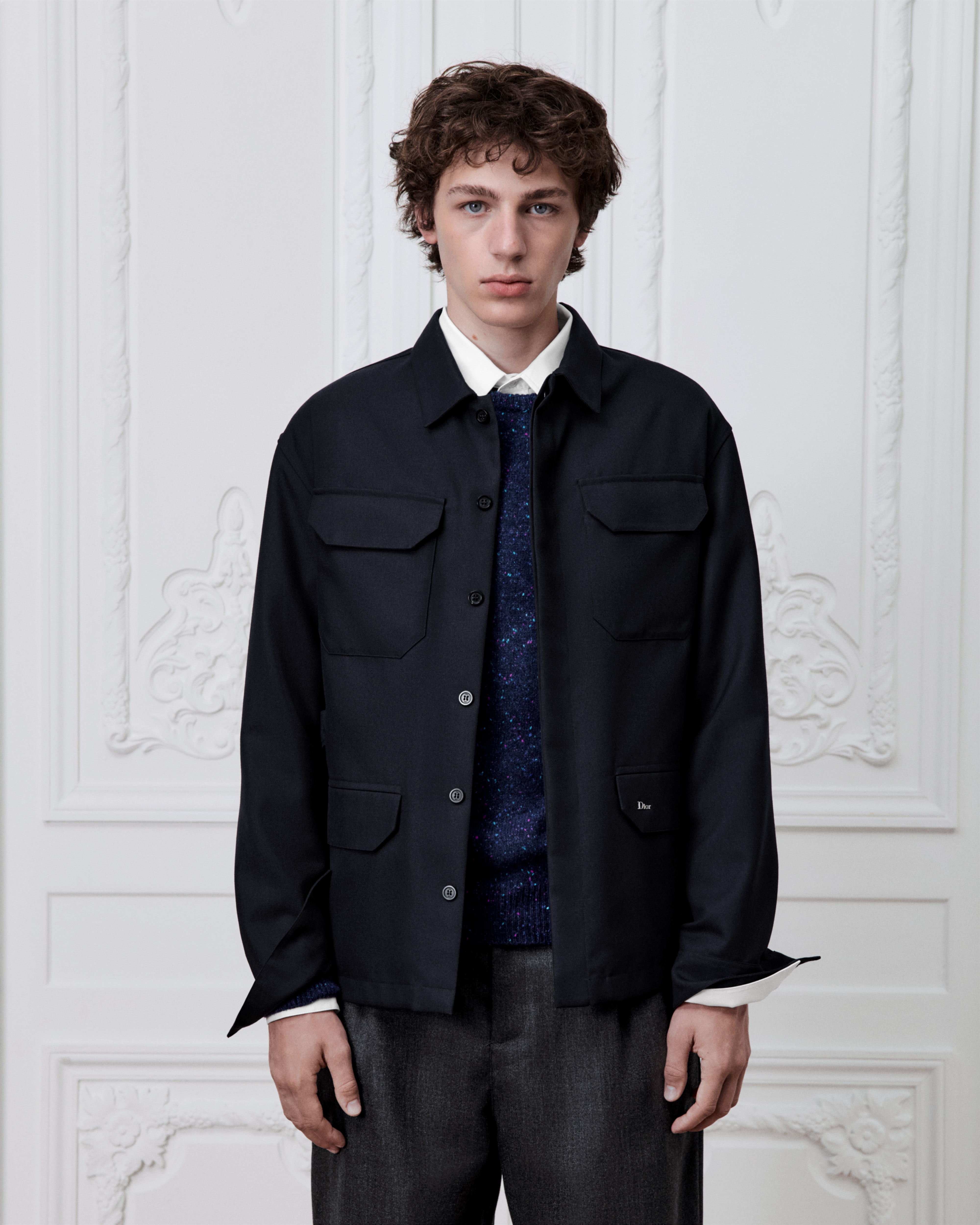 Safari Shirt Navy Blue Virgin Wool Blend E01