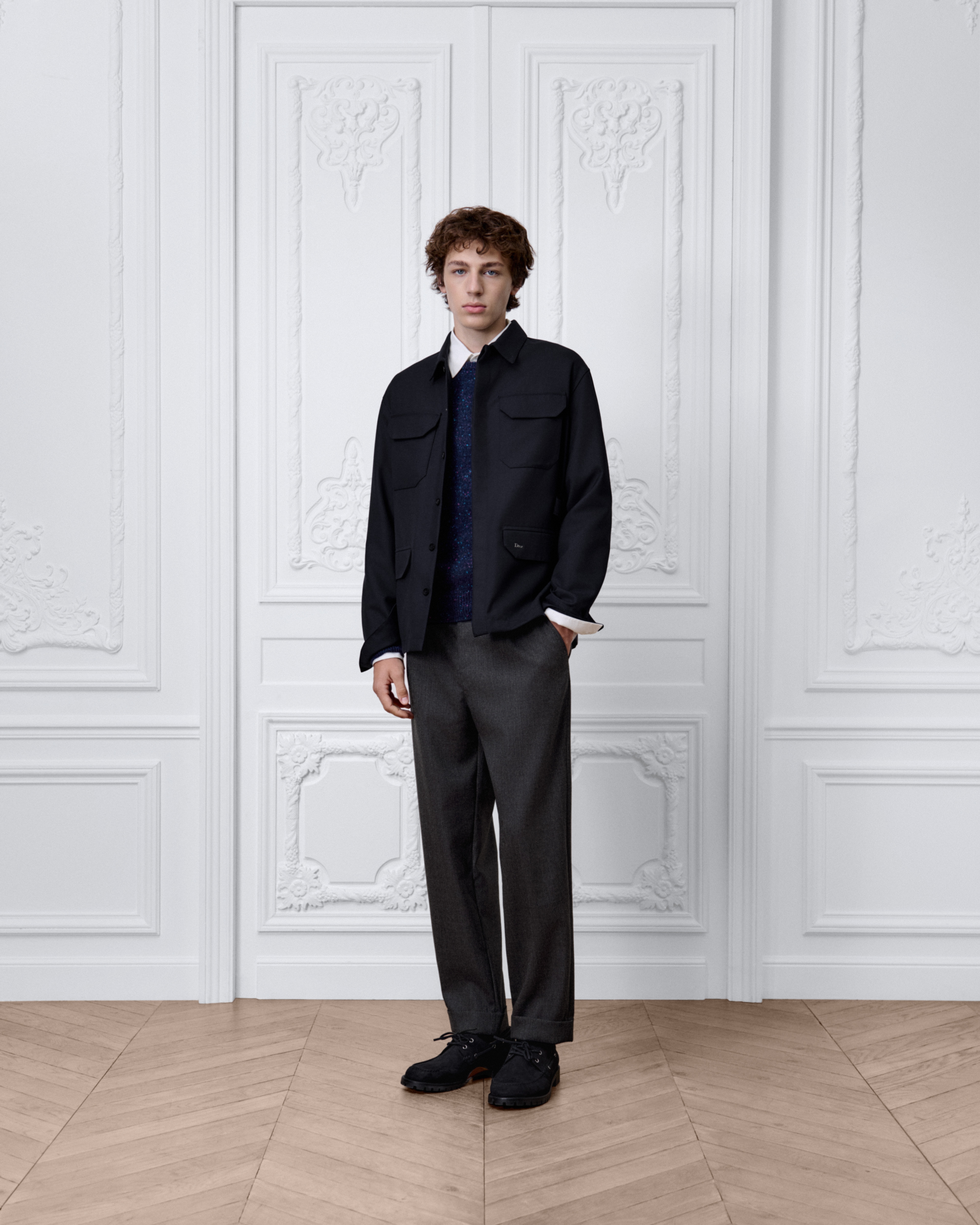 Safari Shirt Navy Blue Virgin Wool Blend E02