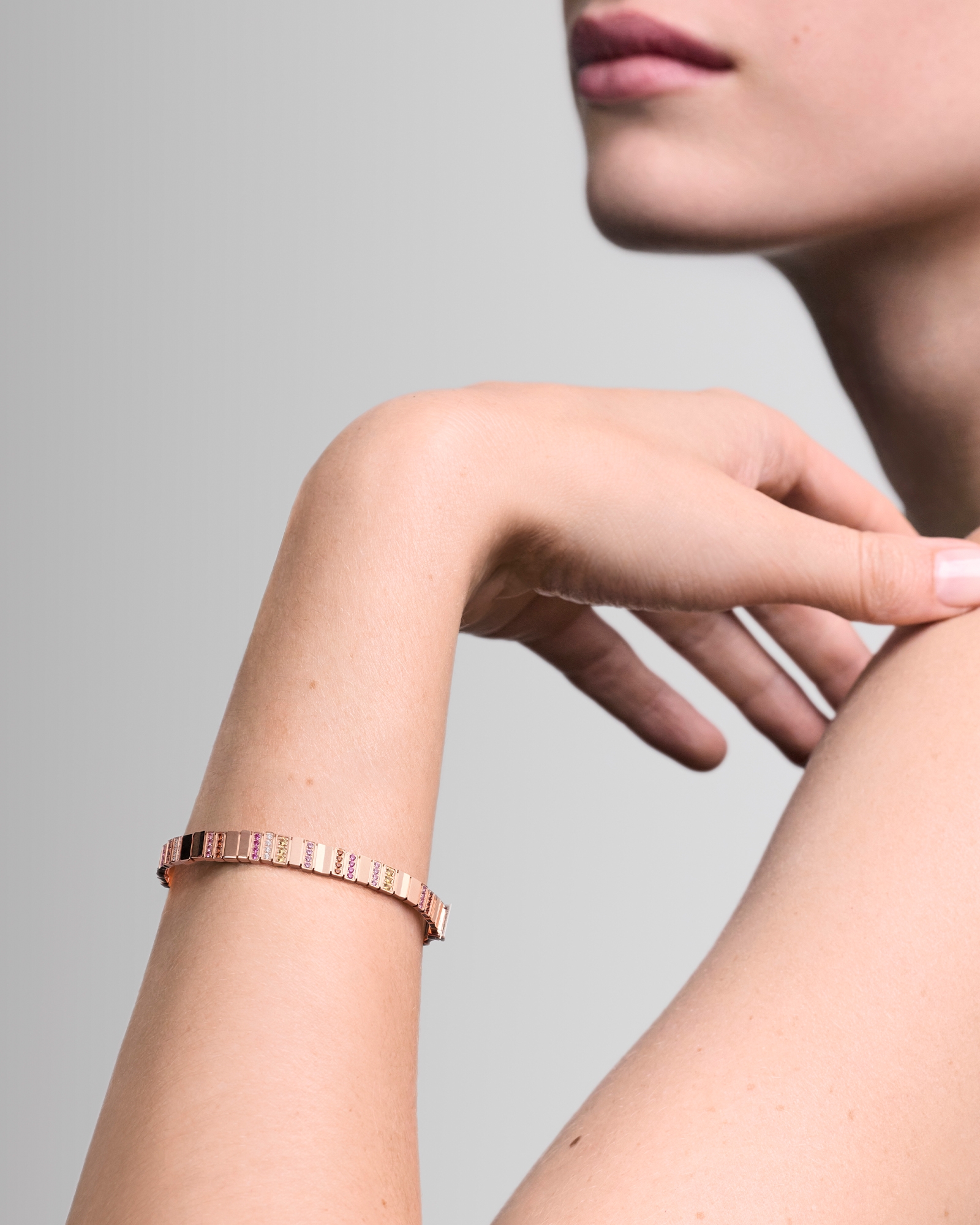 Look GEM DIOR Bracelet Pink Gold, Diamonds, Pink and Yellow Sapphires, Pink Rubies and Spessartite Garnets E01