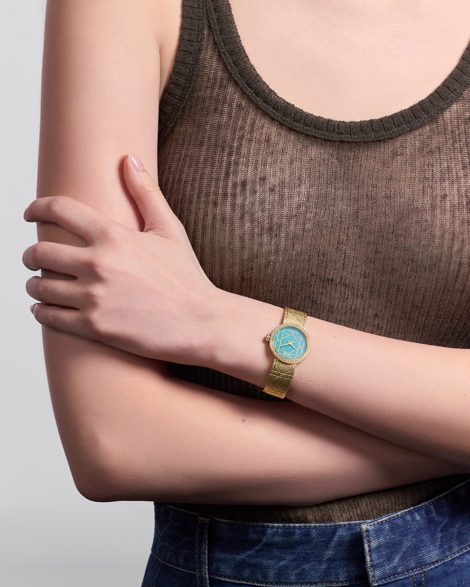 look_image_alt_prefix La D My Dior Ø 25 mm, Gelbgold, Lack in Türkis und Diamanten E01