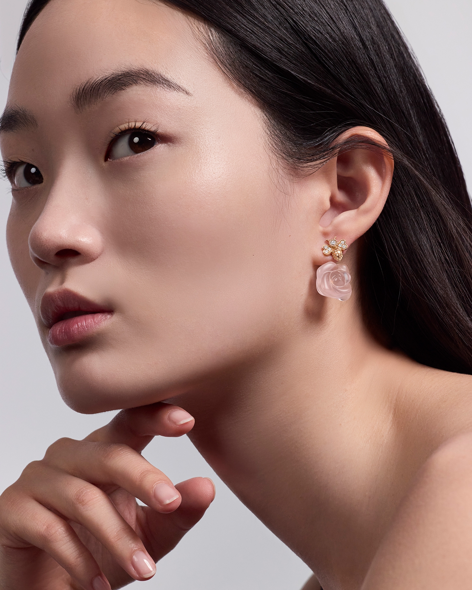 look_image_alt_prefix Pendientes Rose Dior Pré Catelan Oro rosa, diamantes y cuarzo rosa E01