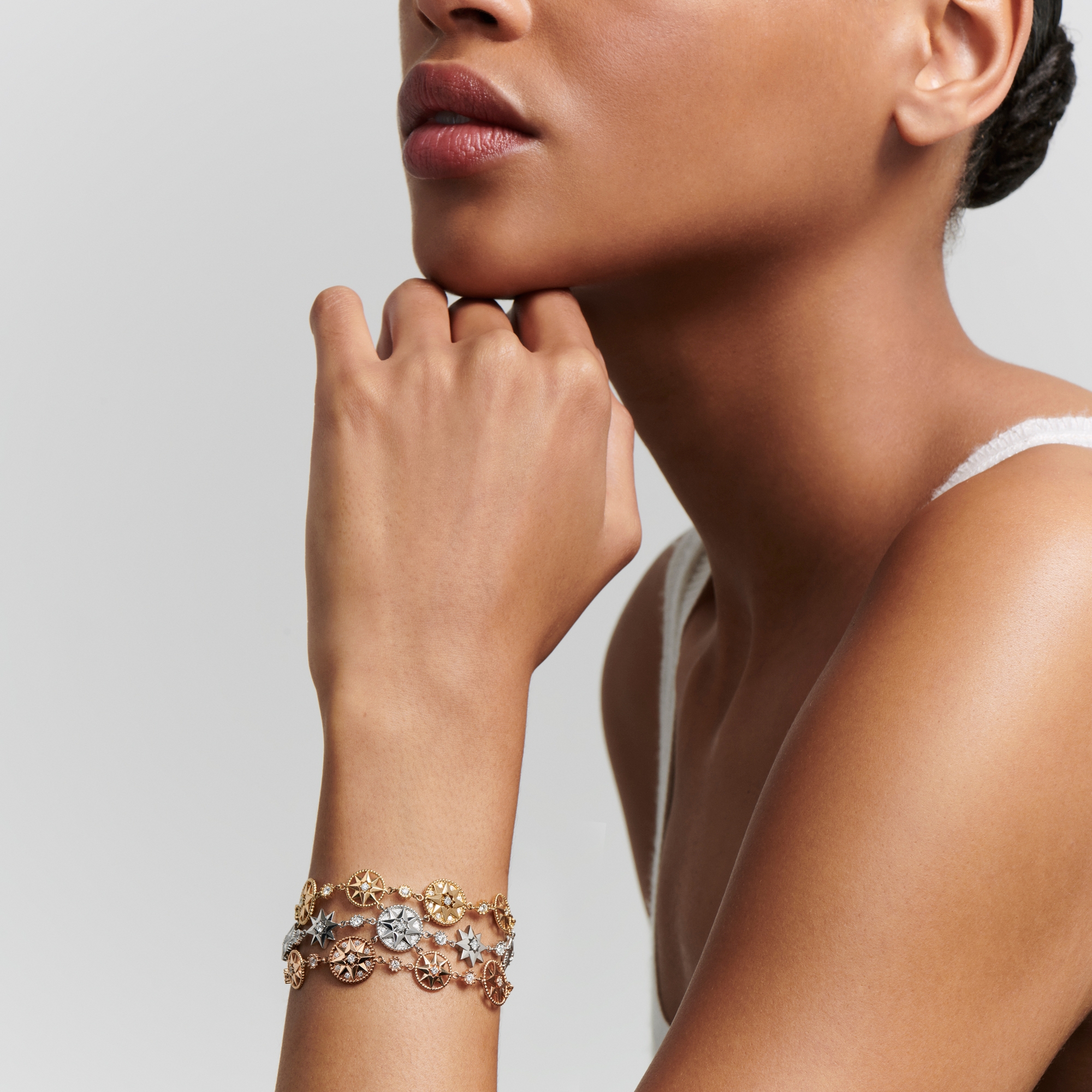 Look Rose des Vents and Étoile des Vents Bracelet Yellow, Pink and White Gold with Diamonds E01
