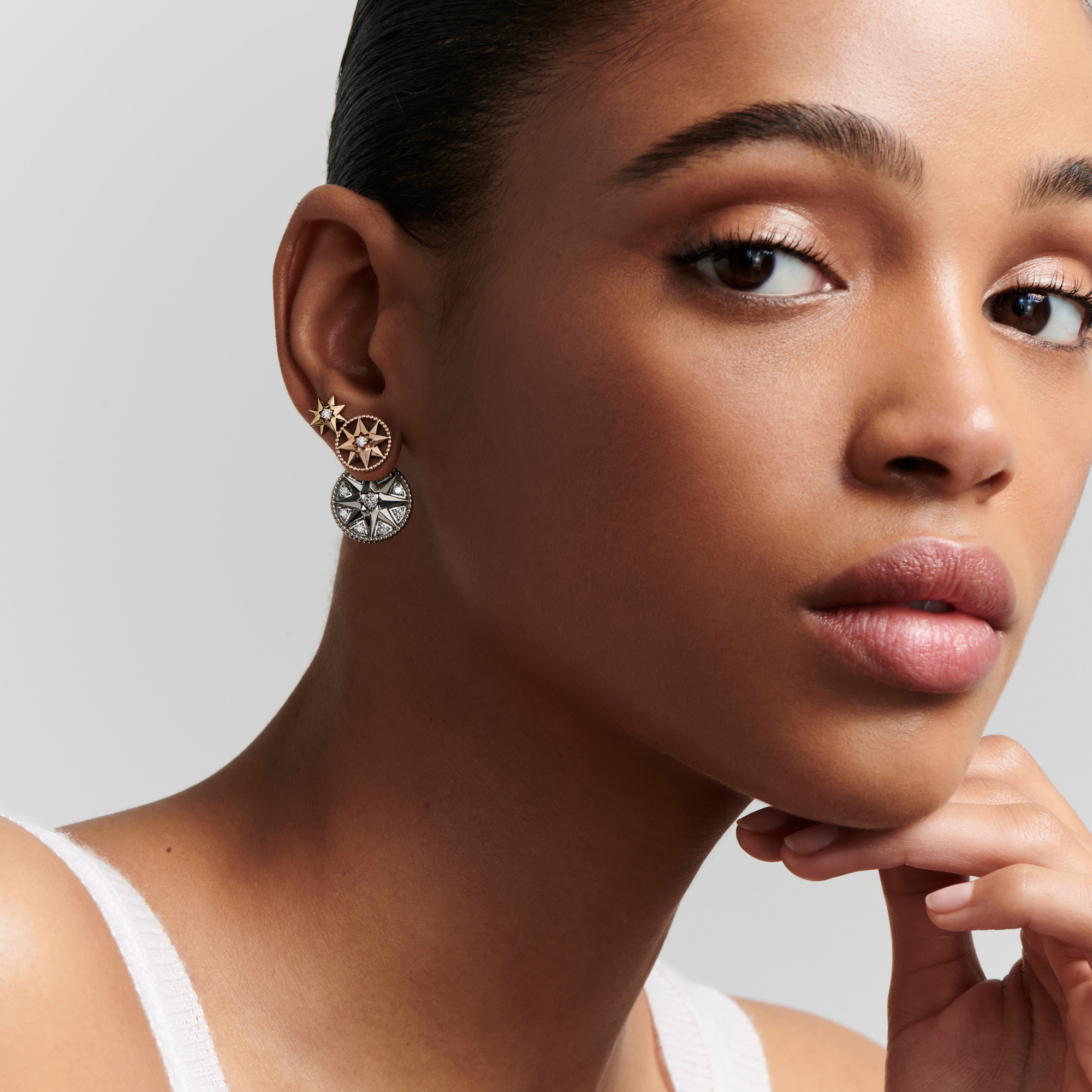 Look Rose des Vents and Étoile des Vents Single Earring Yellow, Pink and White Gold with Diamonds E01