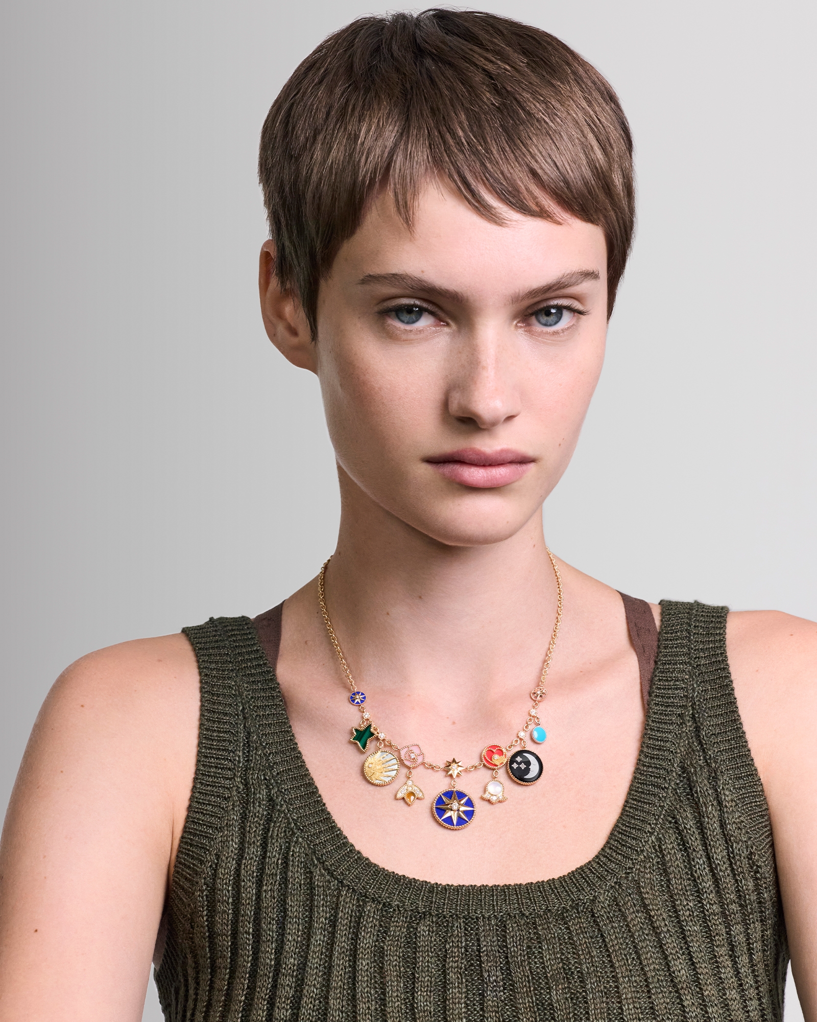 Look Charms Necklace Yellow, Pink and White Gold, Platinum, Diamonds and Ornamental Stones E01