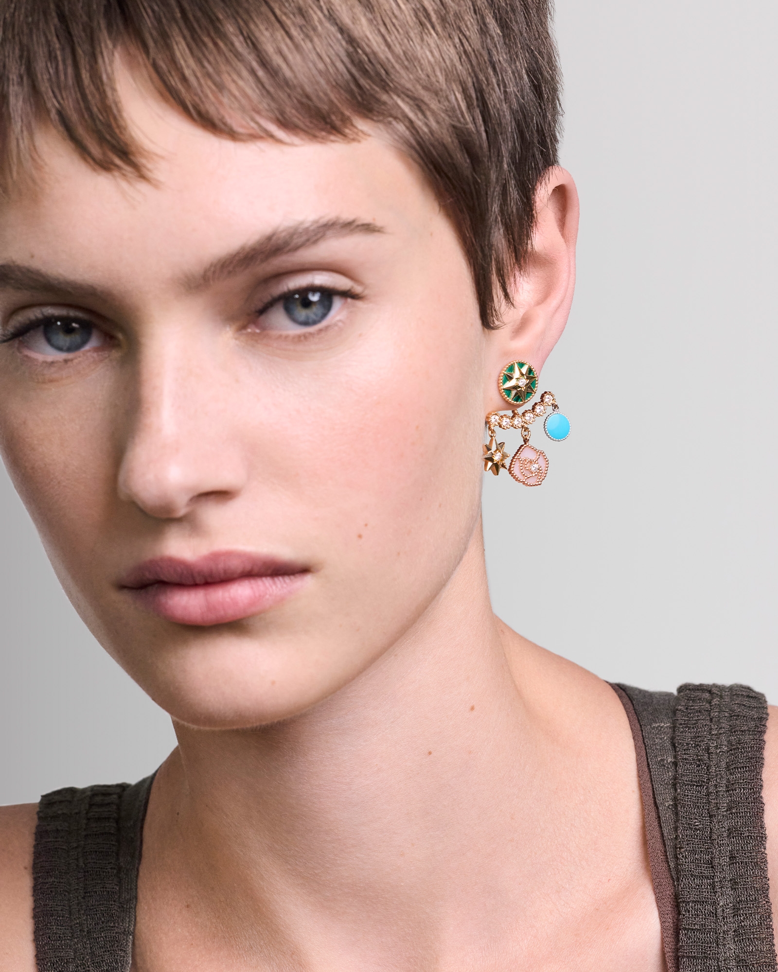 Look Charms Earrings Yellow, Pink and White Gold, Diamonds and Gemstones E02