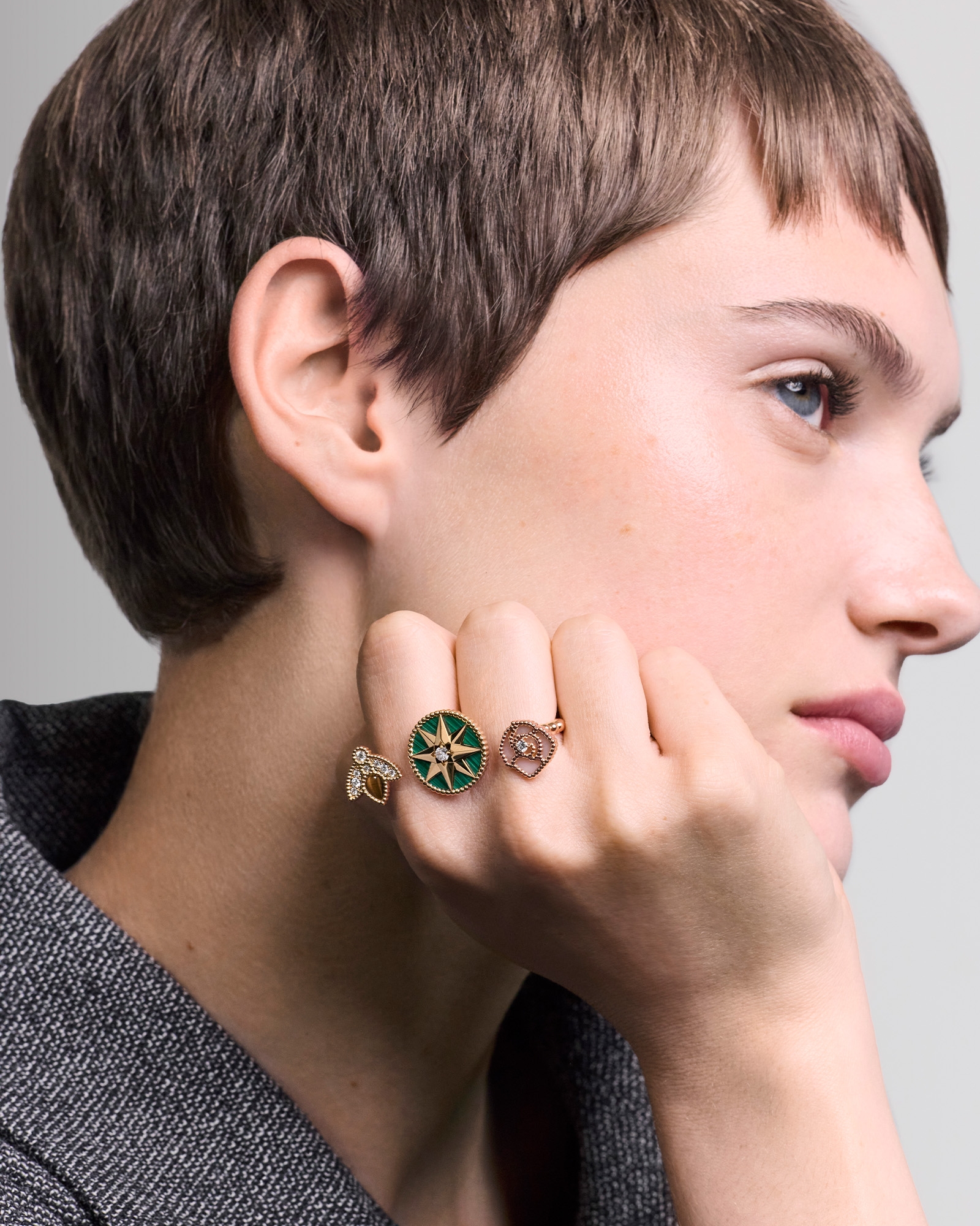 Look Transformable Charms Ring Yellow and Pink Gold, Diamonds and Ornamental Stones E01