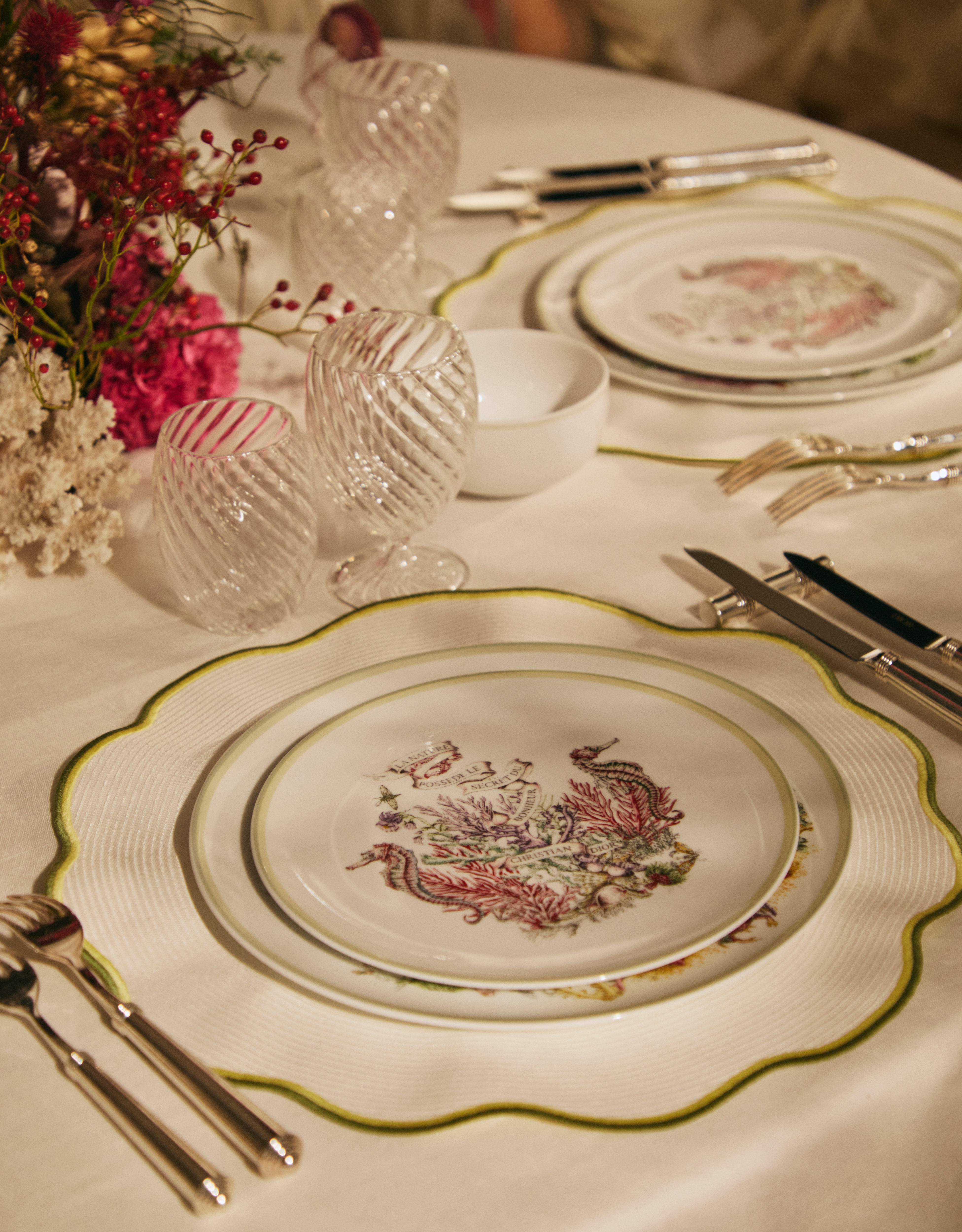 Dessert Plate White Limoges Porcelain with Multicolor Dior Cabinet de la Mer Motif E18