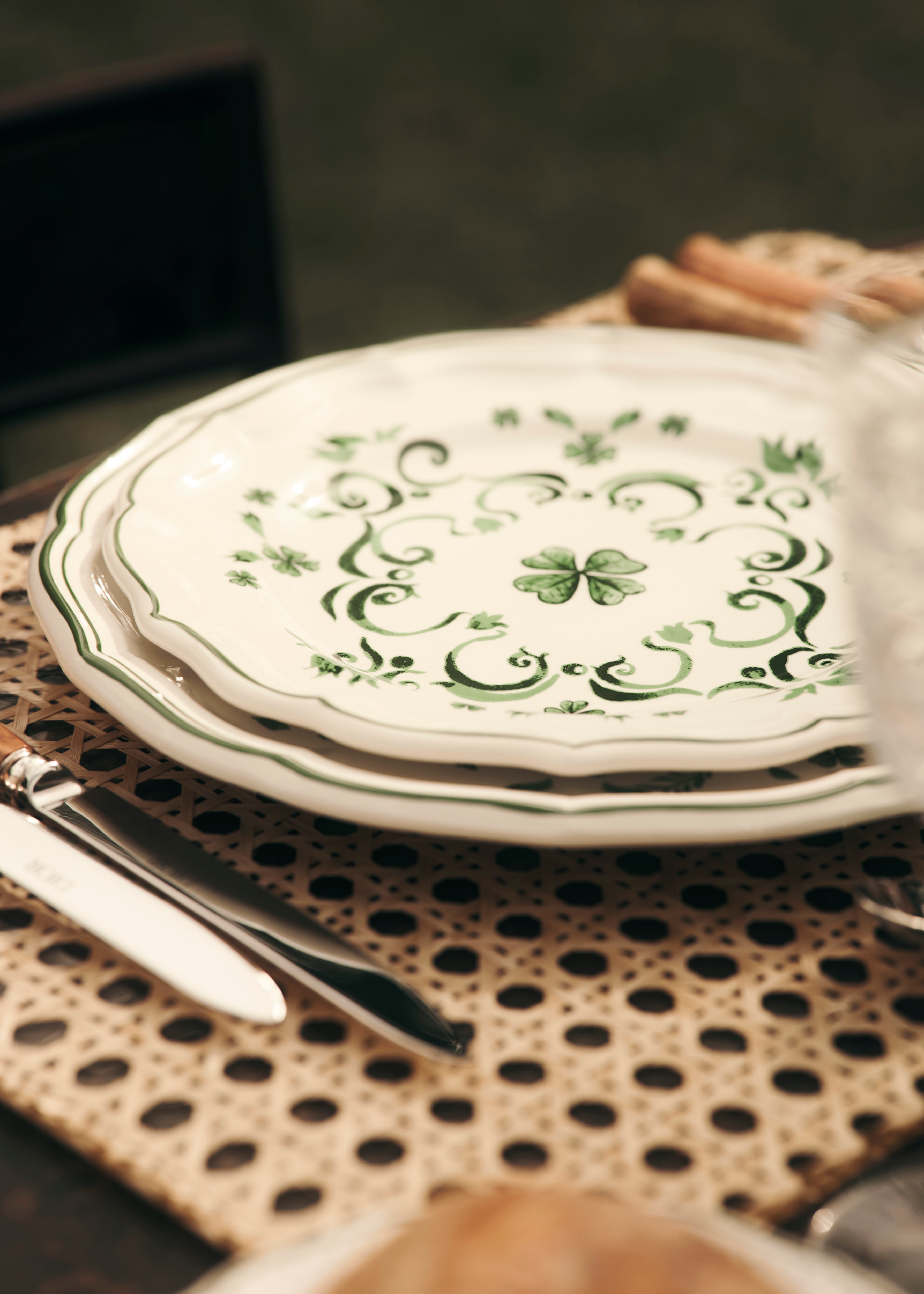 디저트 접시 클로버 모티브 세라믹 E02