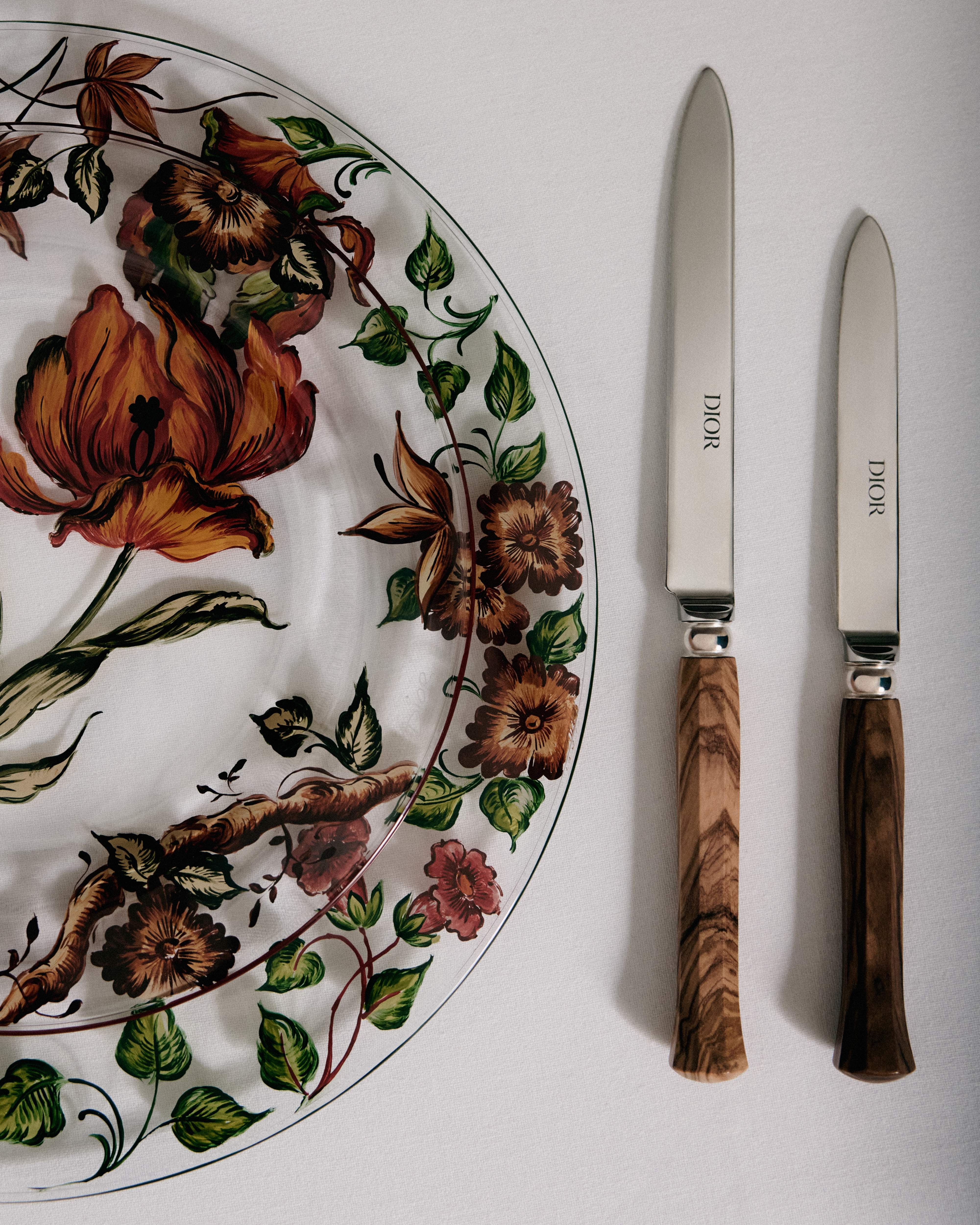 Look Dessert Plate Glass with Multicolor Floral Motif E03