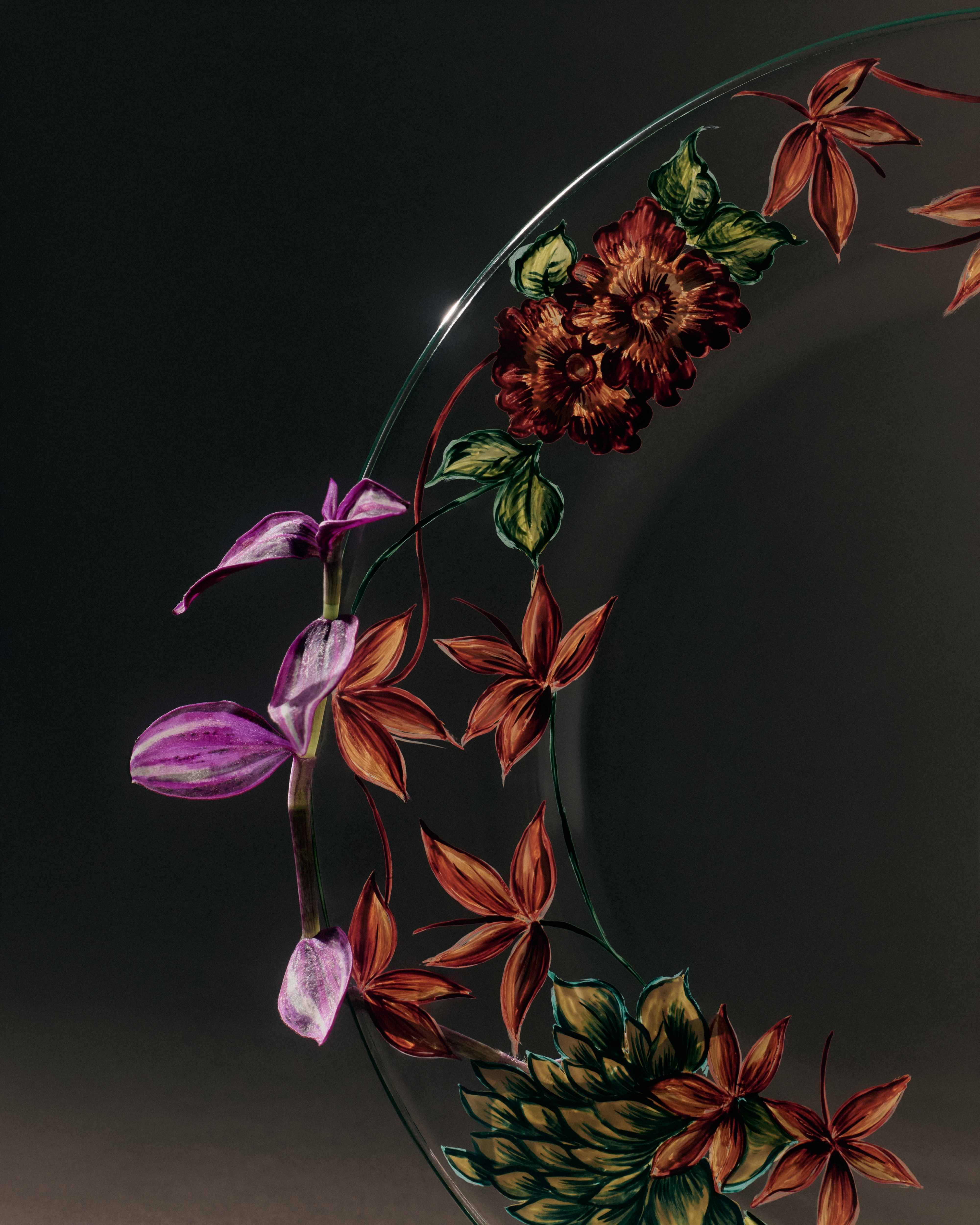 Look Dinner Plate Glass with Multicolor Floral Motif E04