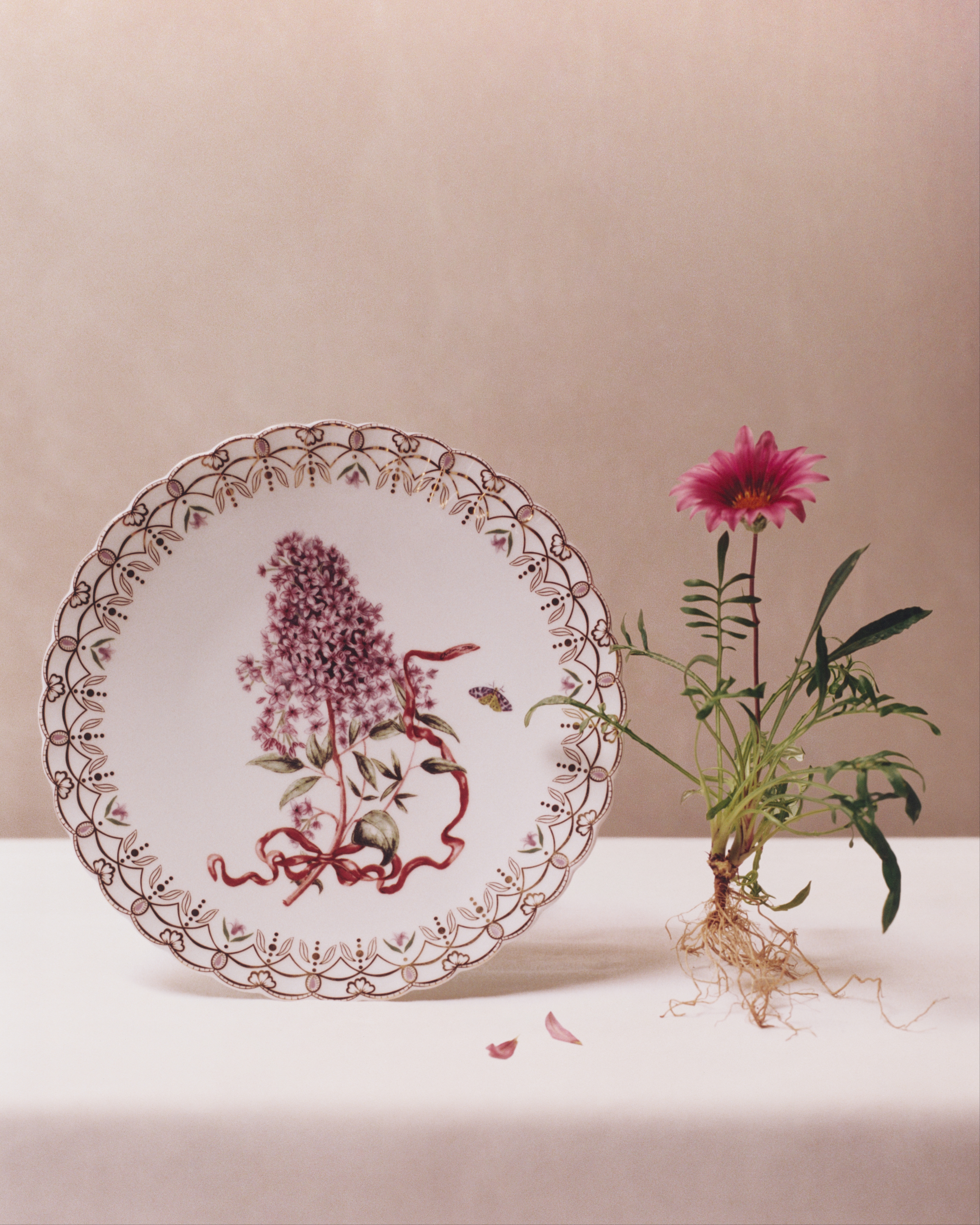 Dinner Plate Porcelain with Multicolor Lilac Motif and 24-Carat Gold E05