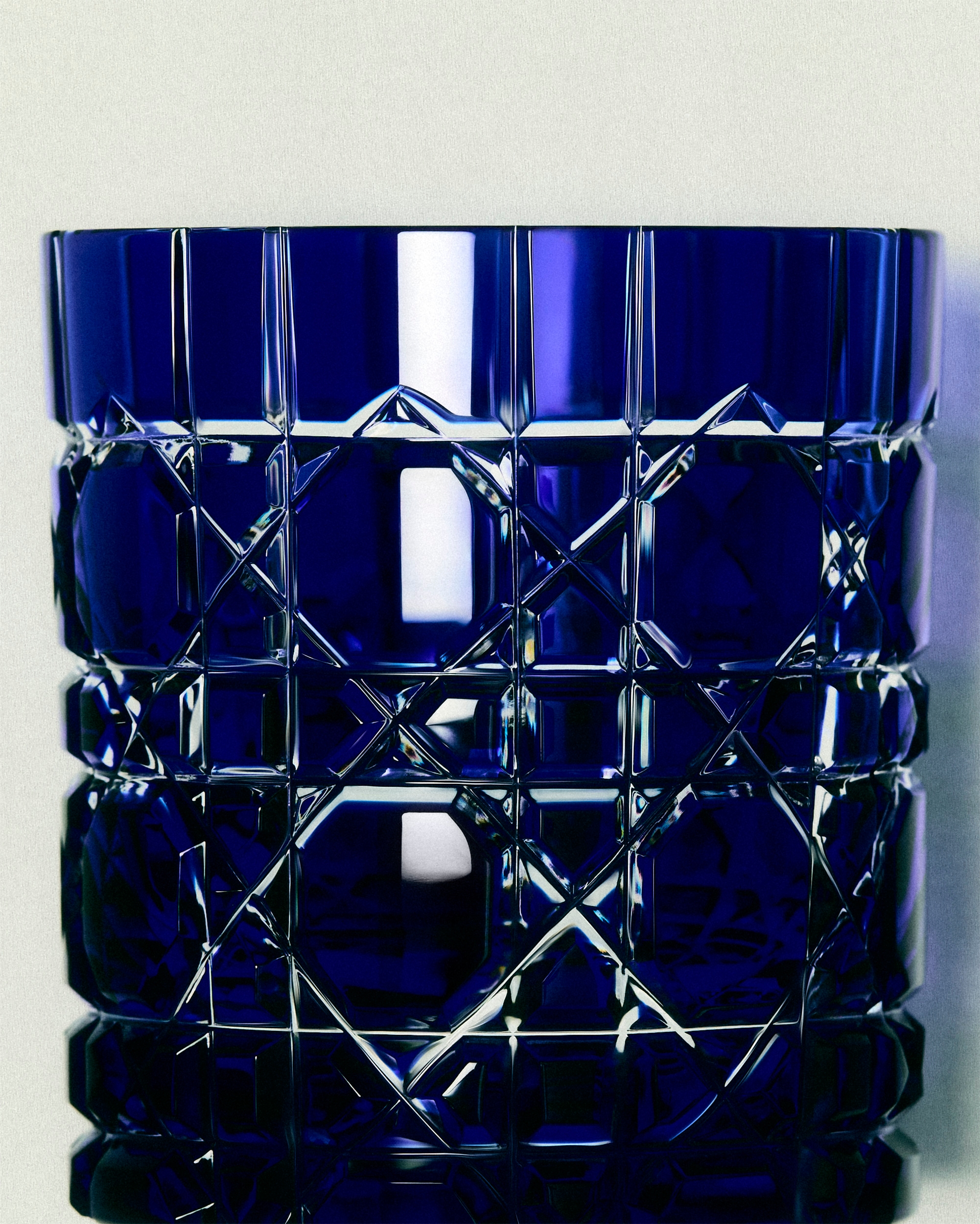 Whiskey Glass Blue Crystal with Cannage Motif E12
