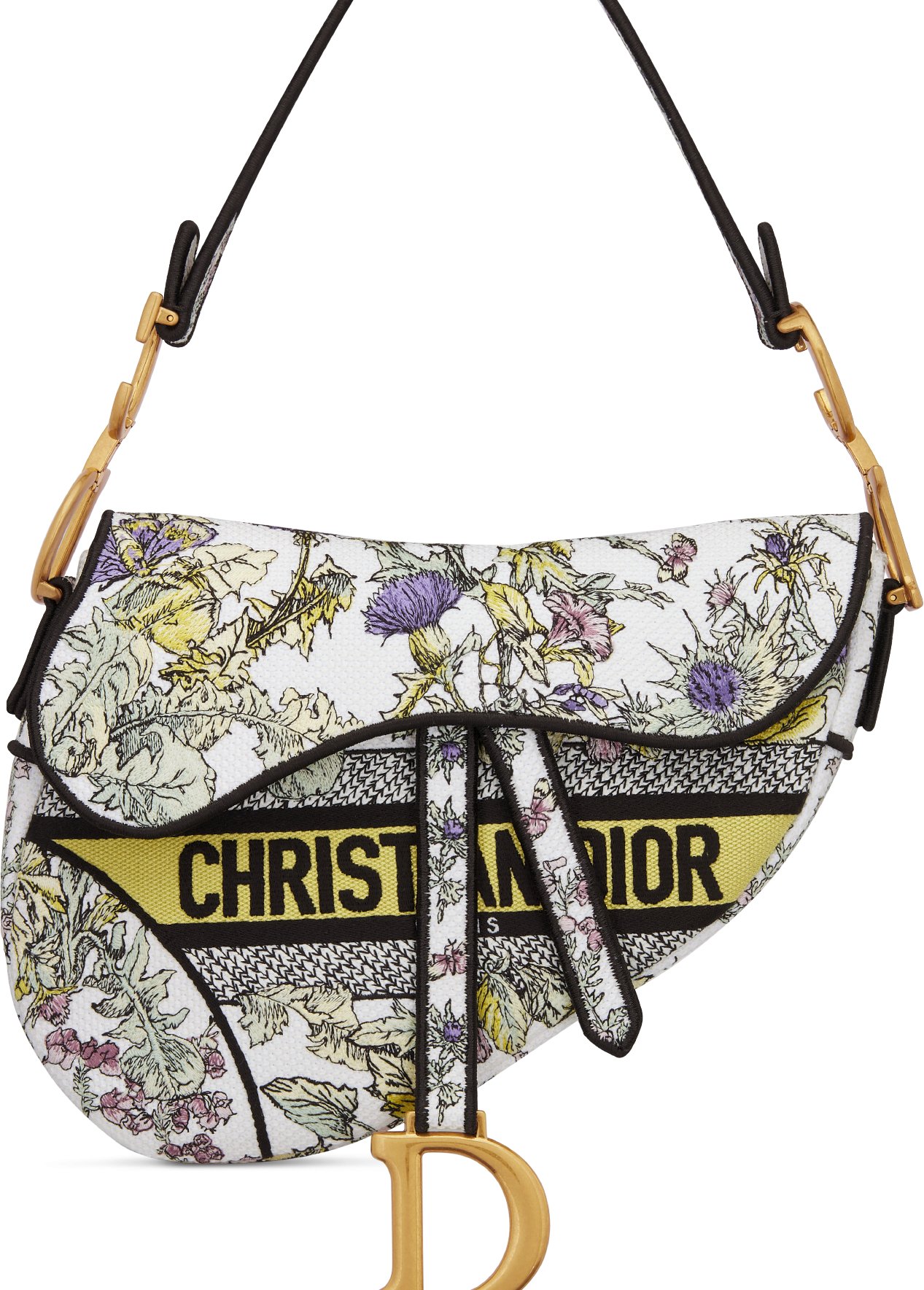 Saddle Bag Latte Embroidery with Yellow Multicolor Dior Chardons Motif |  DIOR