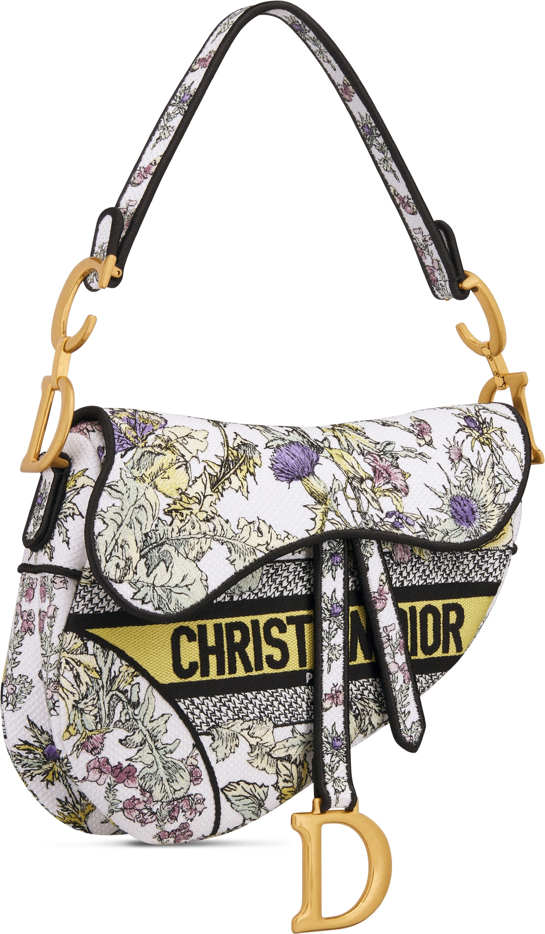 Saddle Bag Latte Embroidery with Yellow Multicolor Dior Chardons Motif DIOR