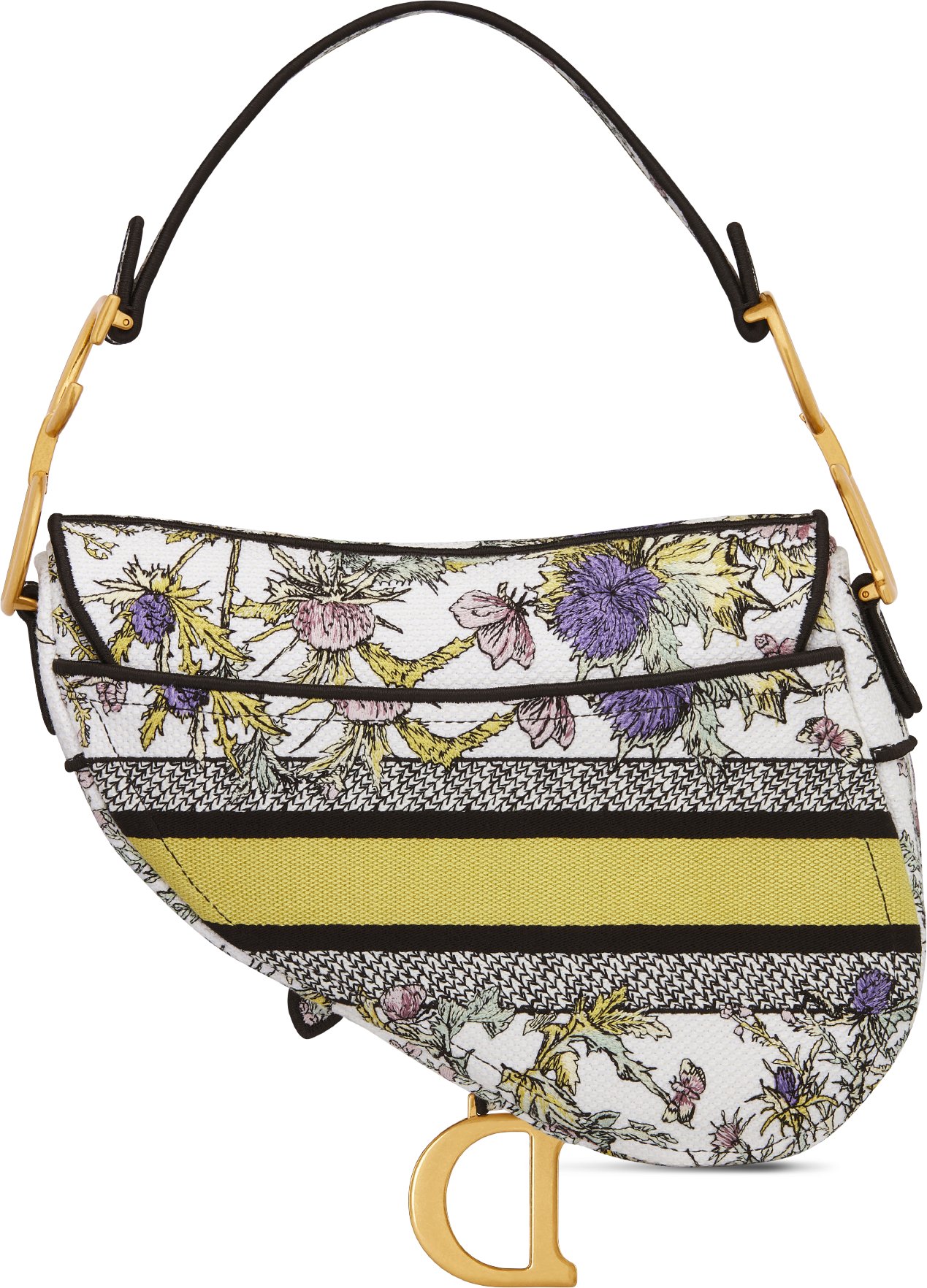Saddle Bag Latte Embroidery with Yellow Multicolor Dior Chardons Motif |  DIOR