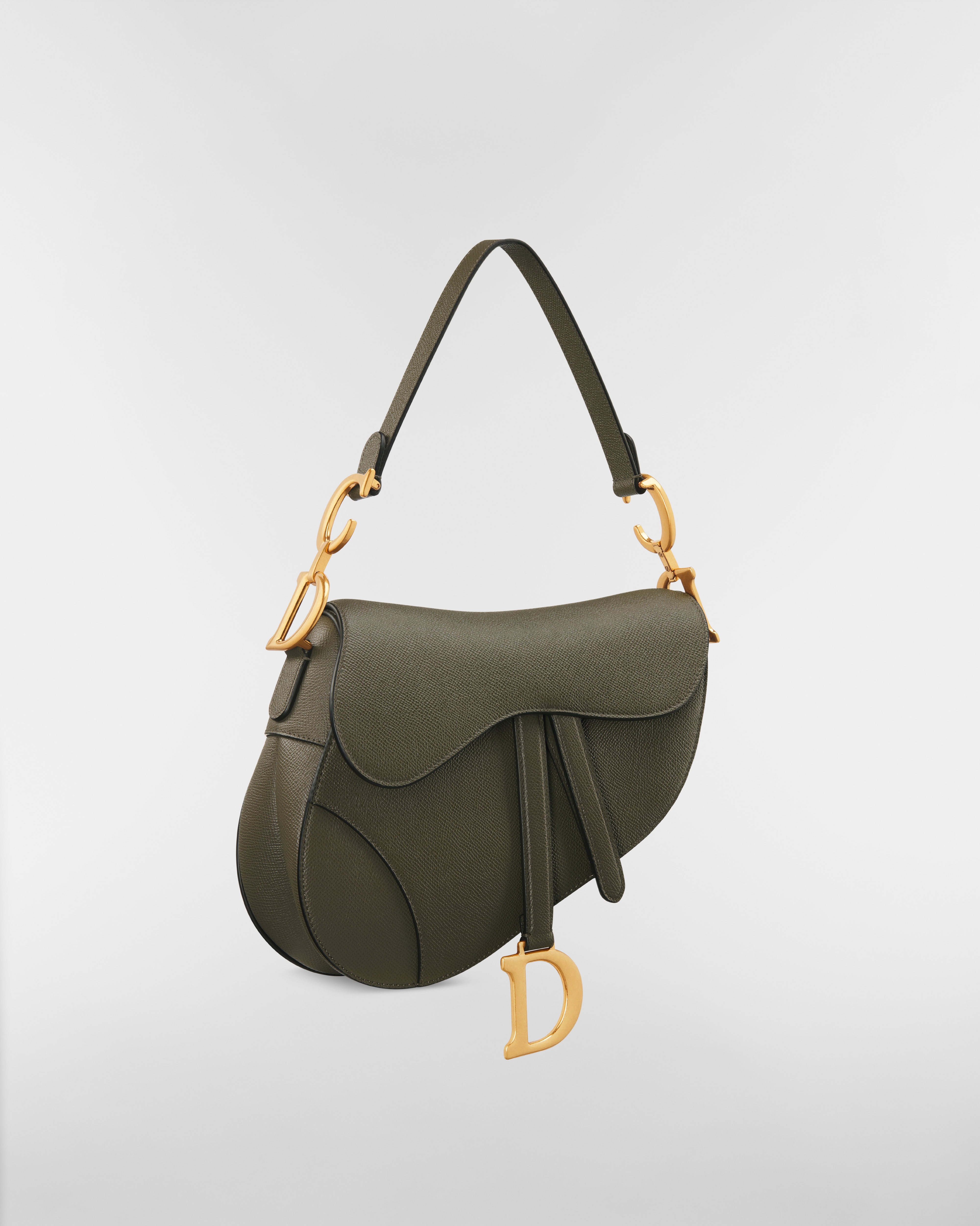 Saddle Bag with Strap Olive Taupe Grained Calfskin E03