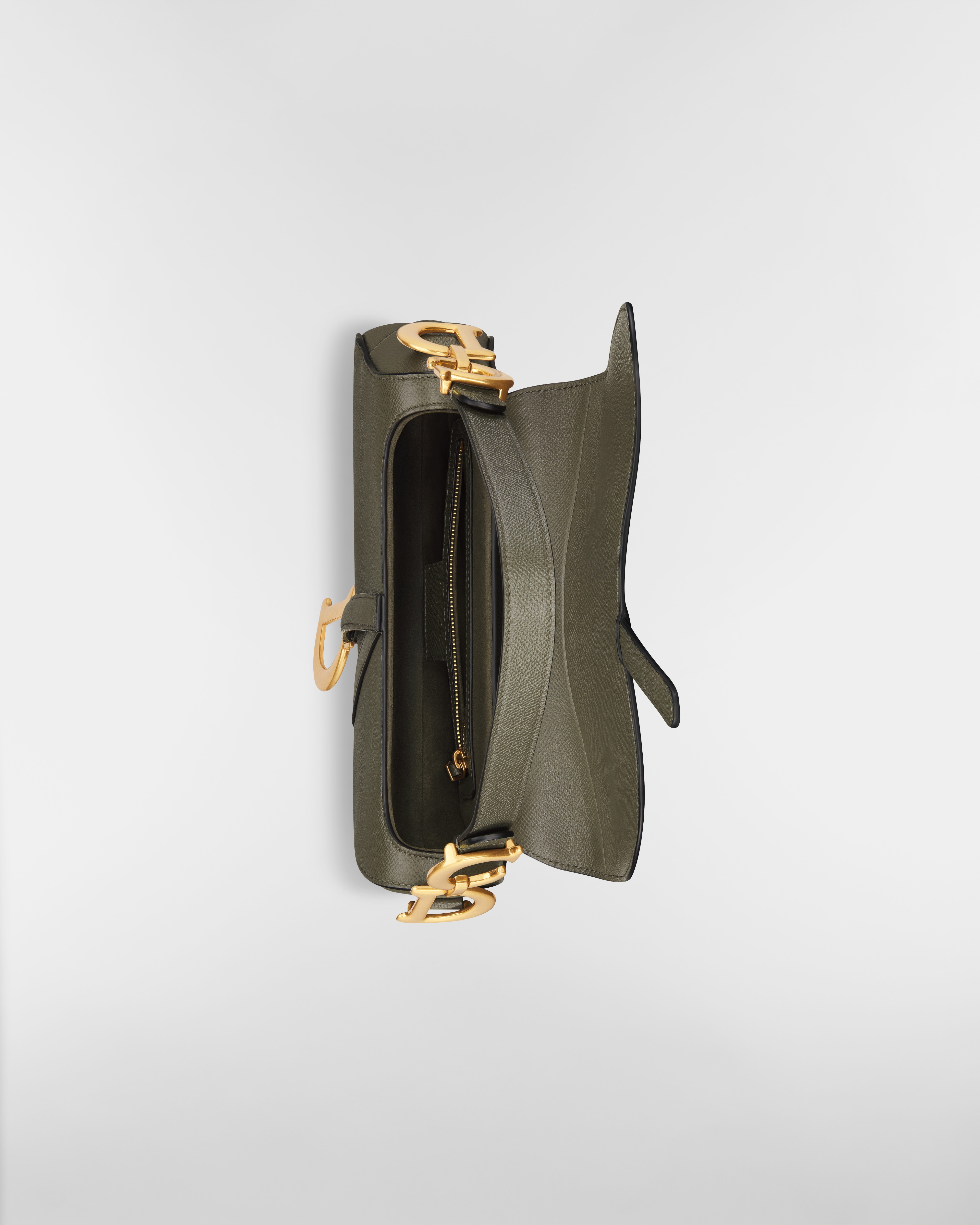 Saddle Bag with Strap Olive Taupe Grained Calfskin E06