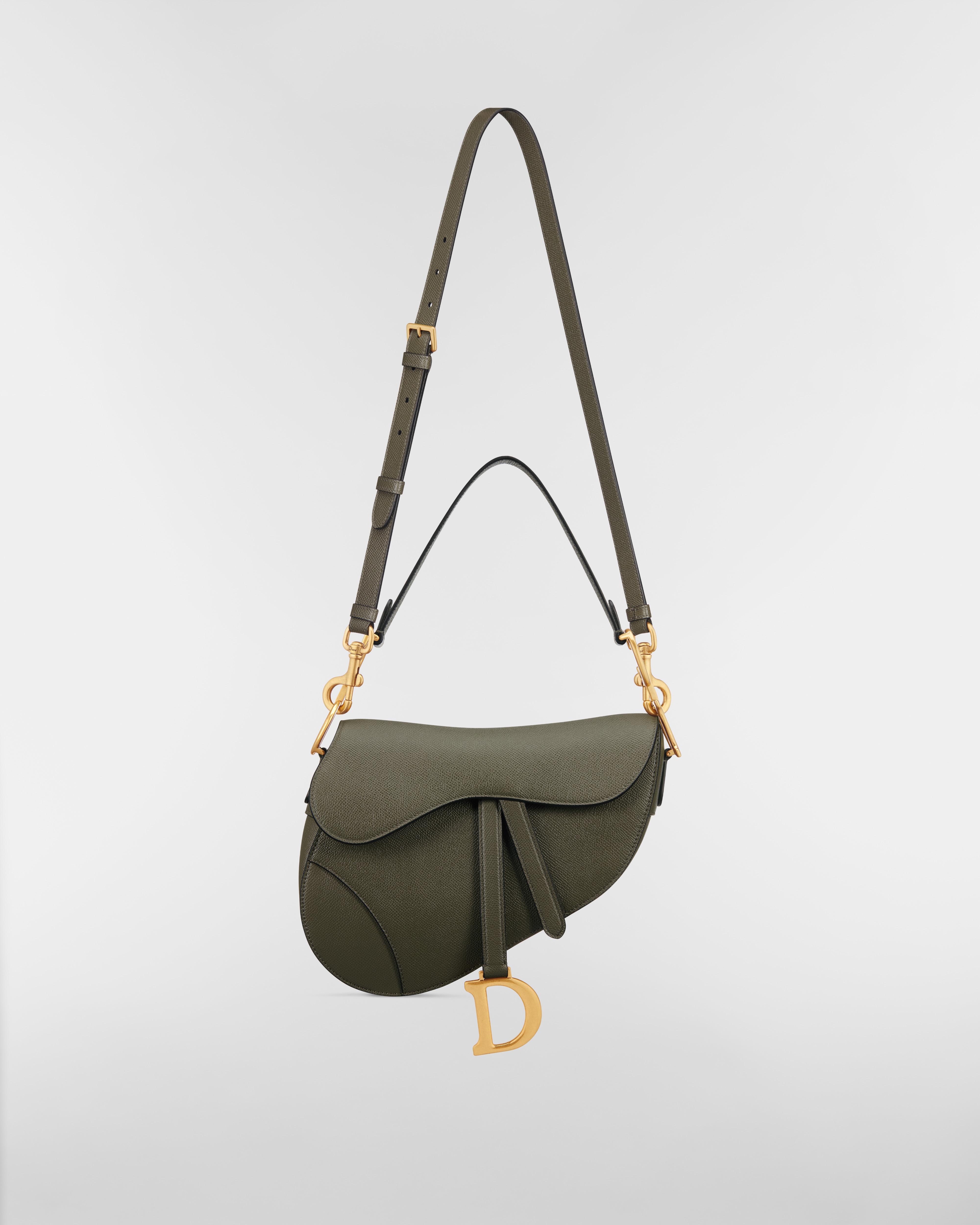 Saddle Bag with Strap Olive Taupe Grained Calfskin E07