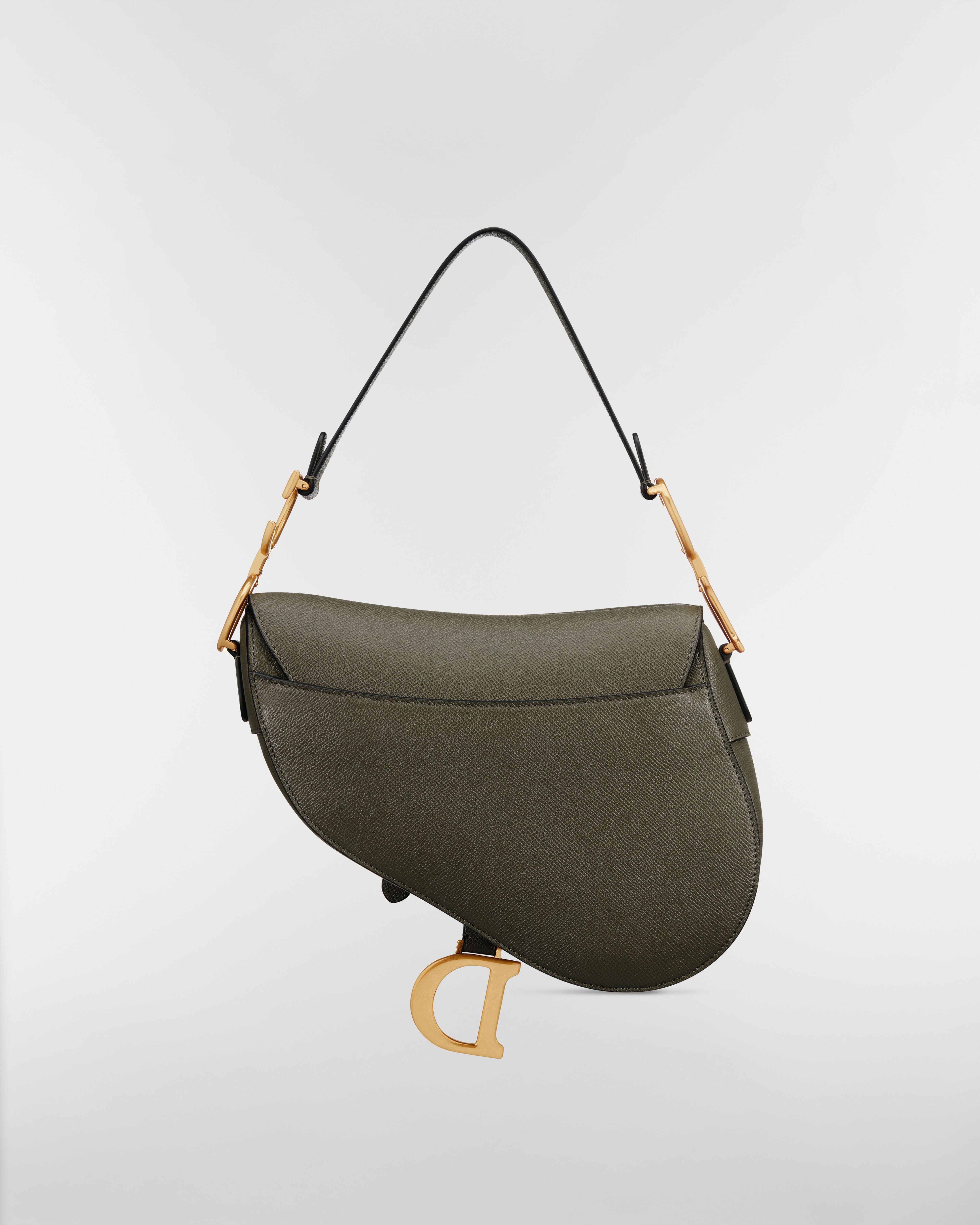 Saddle Bag with Strap Olive Taupe Grained Calfskin E08