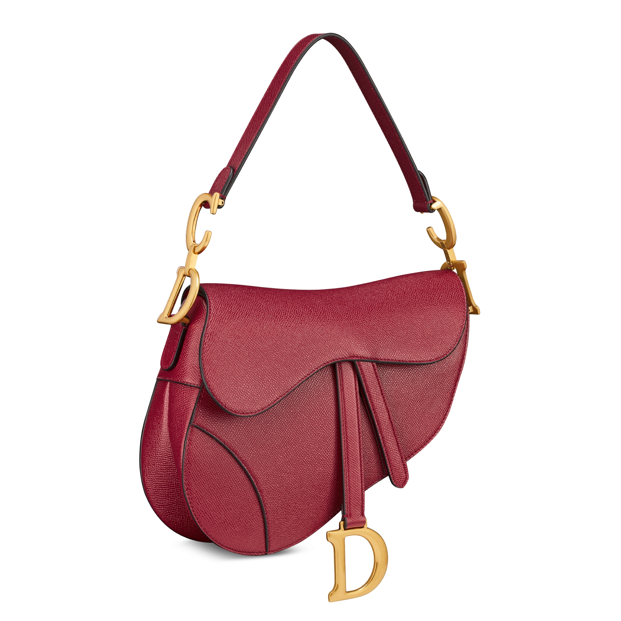 Saddle Bag with Strap Cherry Red Grained Calfskin E03