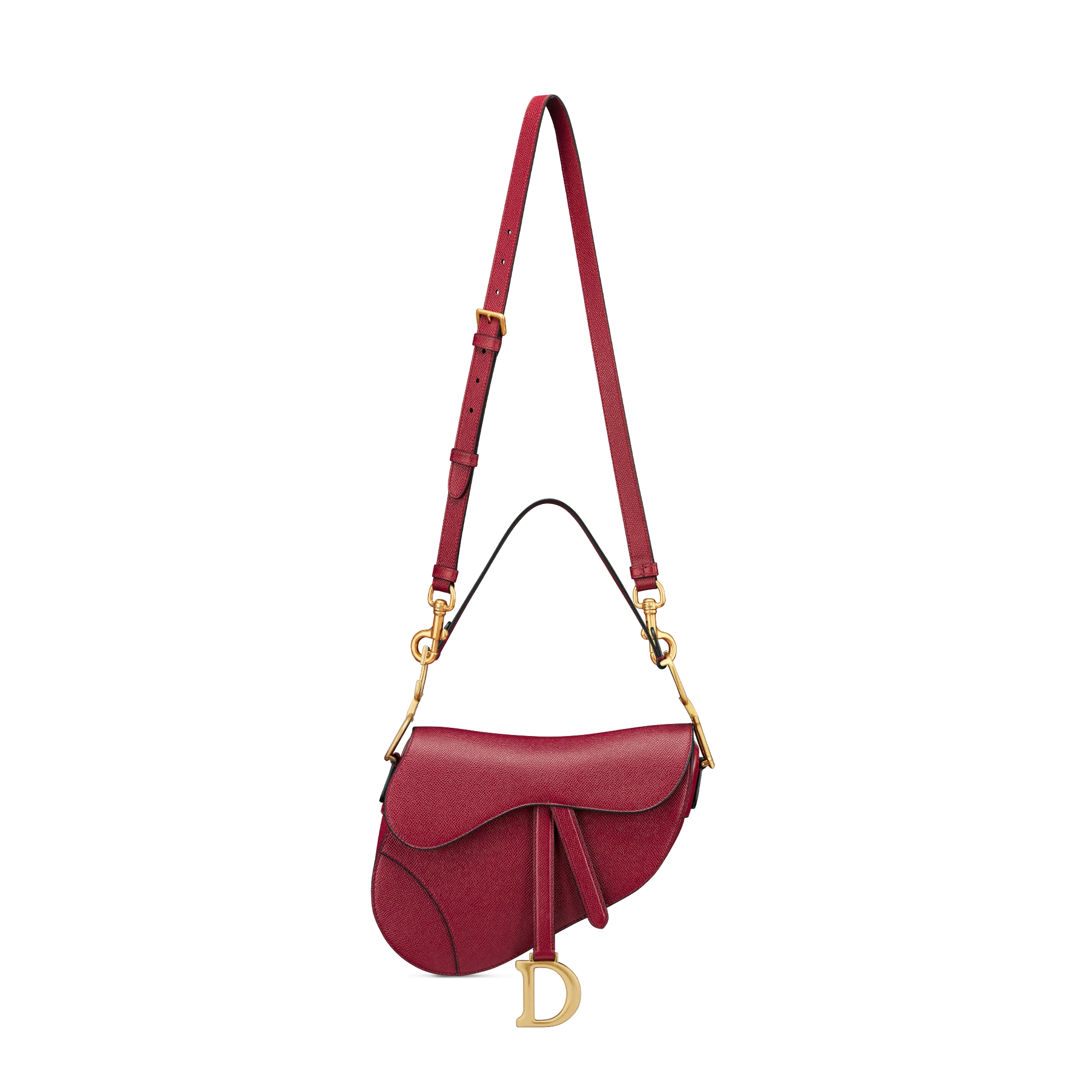 Saddle Bag with Strap Cherry Red Grained Calfskin E07