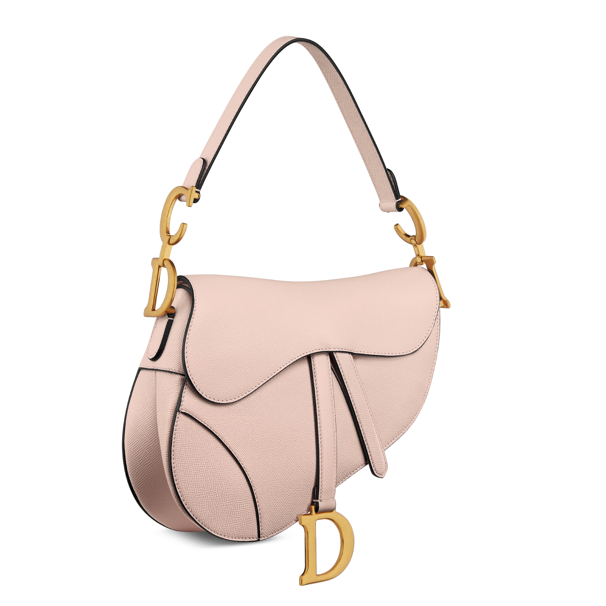 Saddle Bag with Strap Powder Pink Grained Calfskin E03