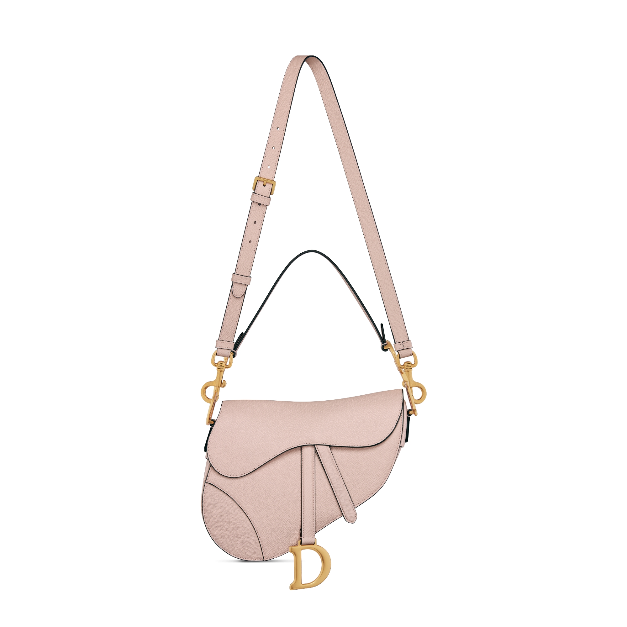 Saddle Bag with Strap Powder Pink Grained Calfskin E07
