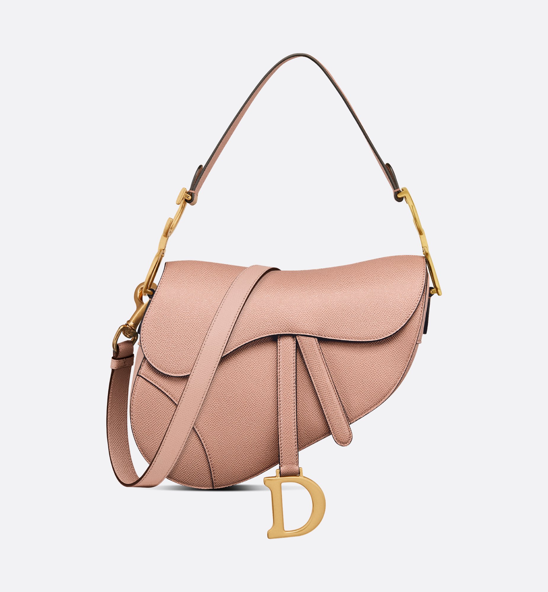 Saddle Bag with Strap Powder Pink Grained Calfskin | DIOR Saddle Bag with Strap Powder Pink Grained Calfskin | DIOR
