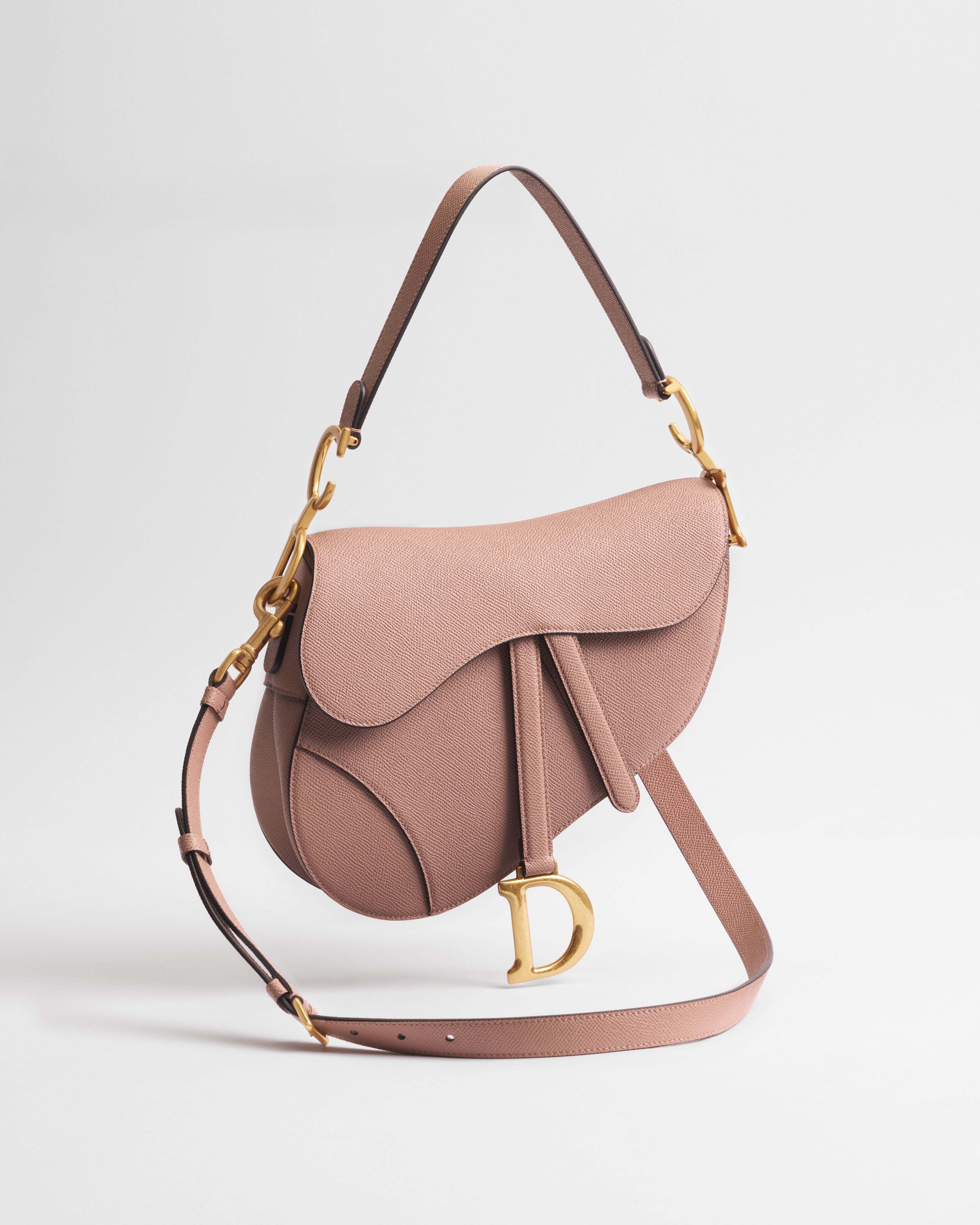 Saddle Bag with Strap Blush Grained Calfskin E03