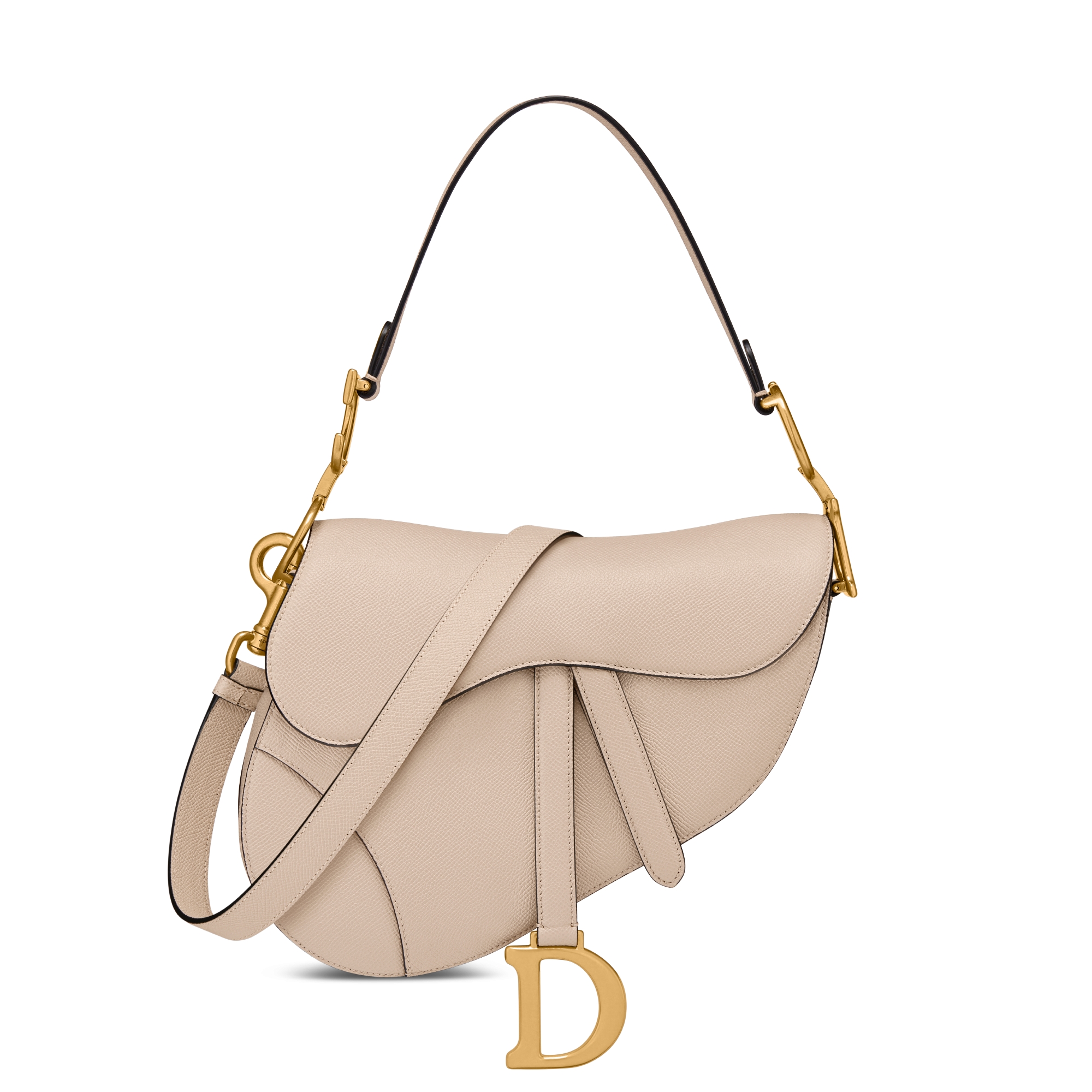 Saddle Bag with Strap Powder Beige Grained Calfskin E01