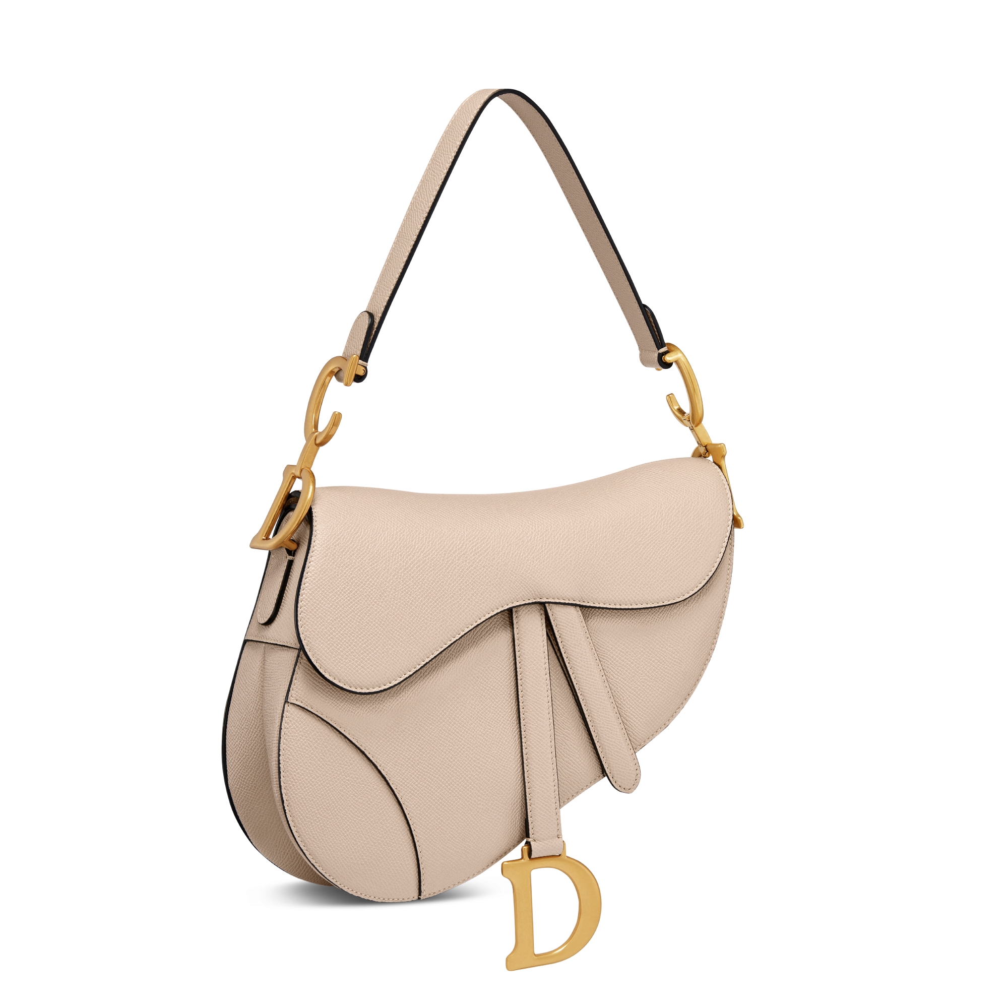 Saddle Bag mit Trageriemen Genarbtes Kalbsleder in Puderbeige E03