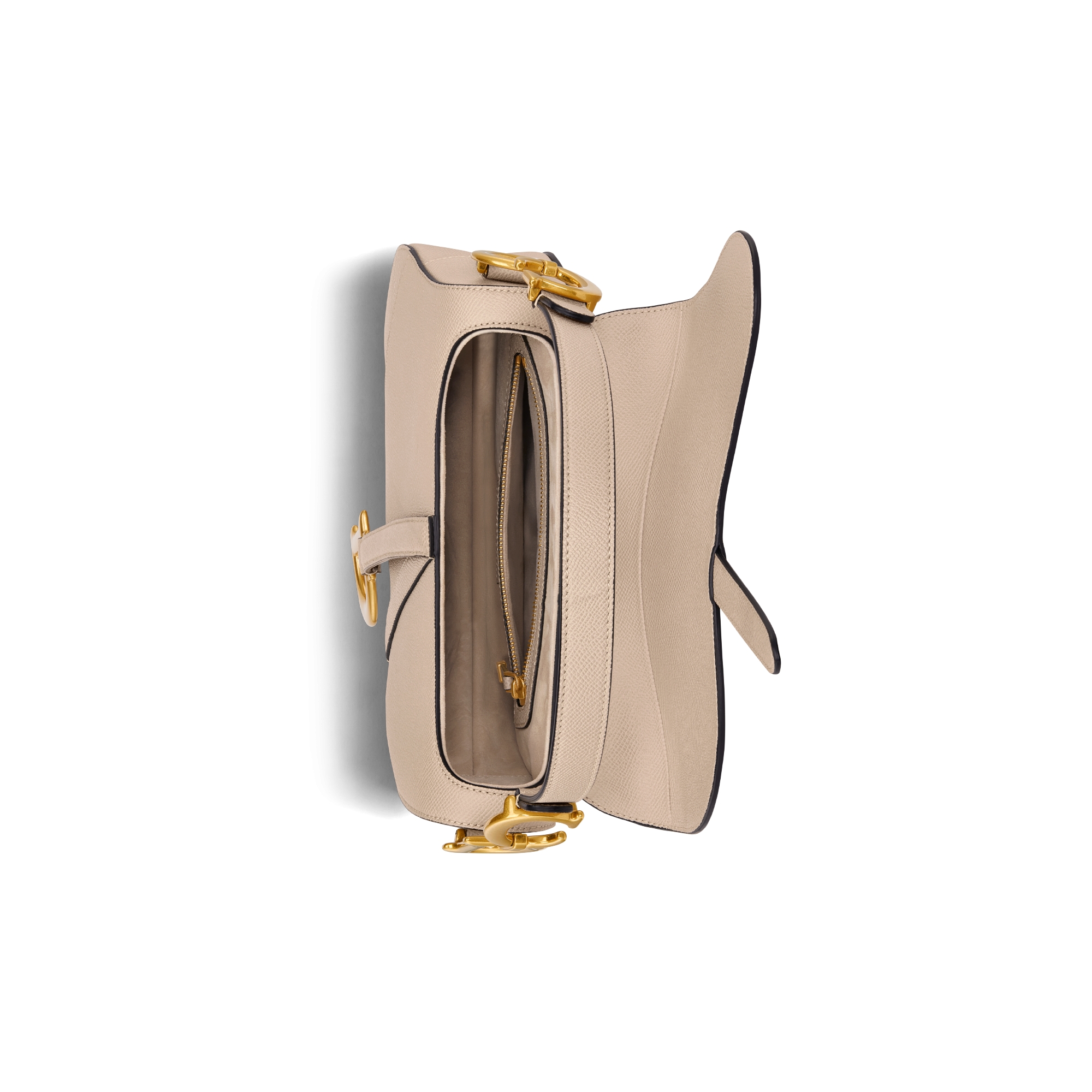 Saddle Bag mit Trageriemen Genarbtes Kalbsleder in Puderbeige E06