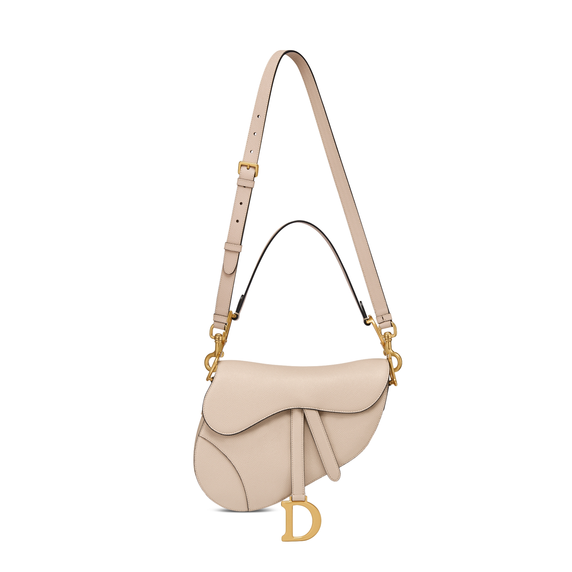 Saddle Bag mit Trageriemen Genarbtes Kalbsleder in Puderbeige E07