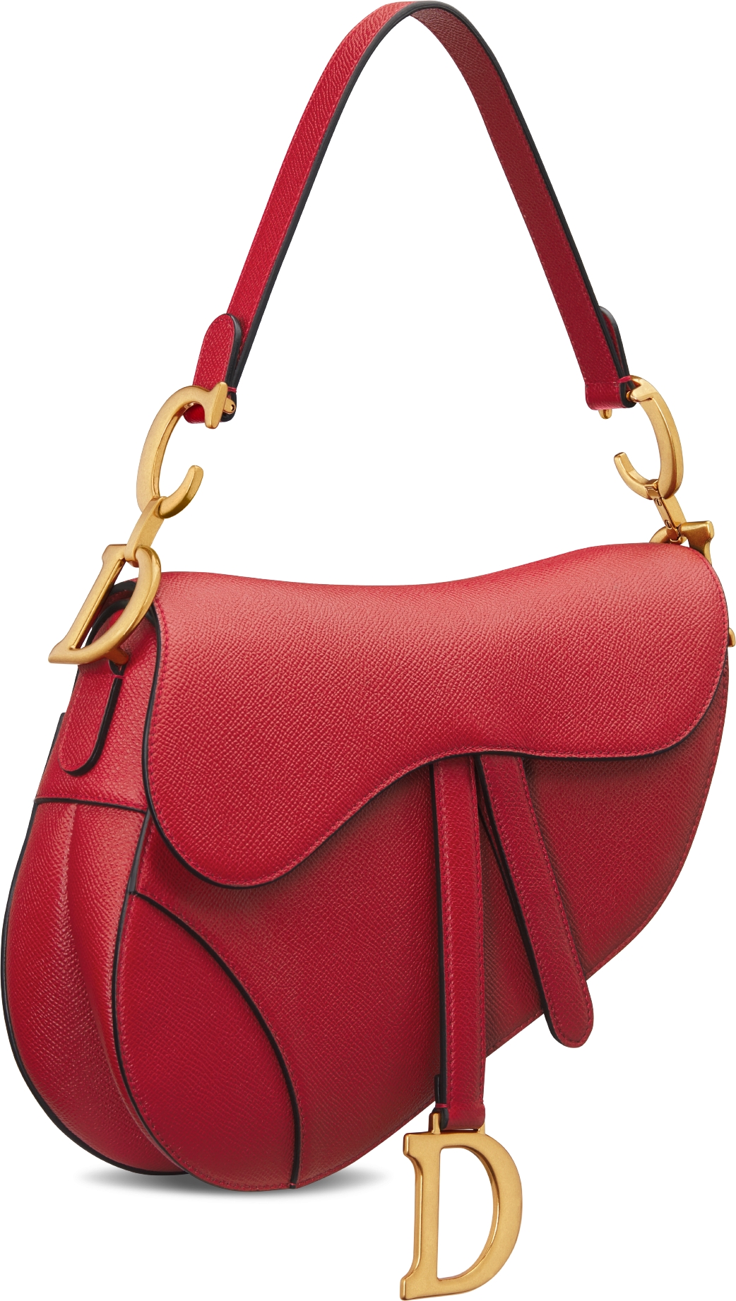 Saddle Bag with Strap Amaryllis Red Grained Calfskin DIOR