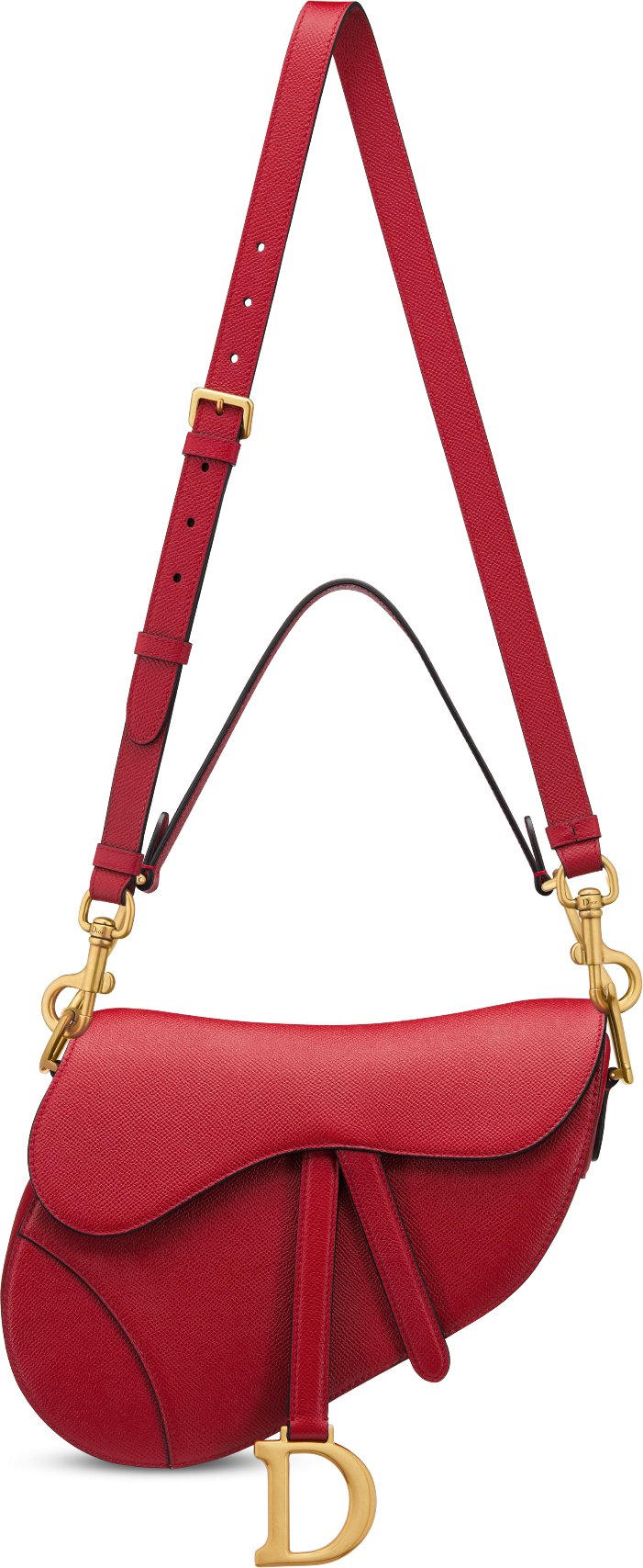 Saddle Bag with Strap Amaryllis Red Grained Calfskin DIOR