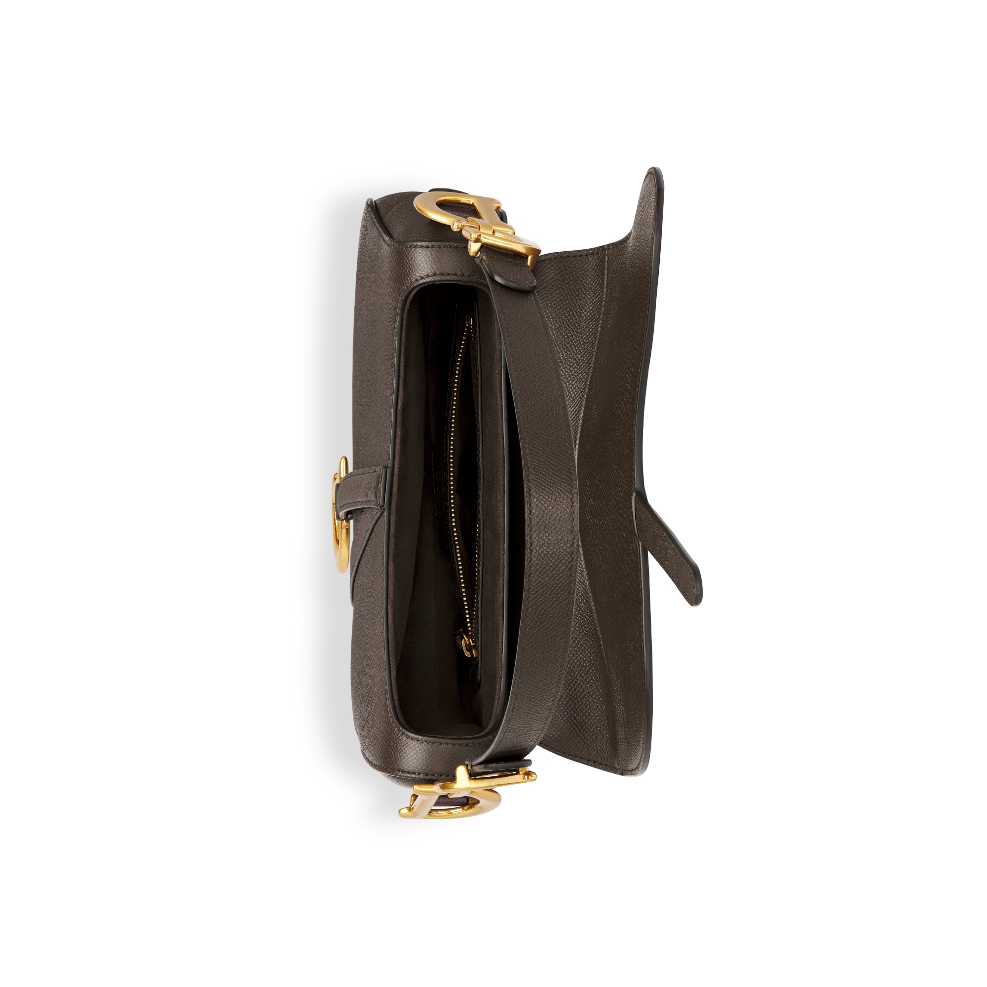 Bolsa Saddle com alça Couro de vitelo granulado marrom-chocolate-escuro E06