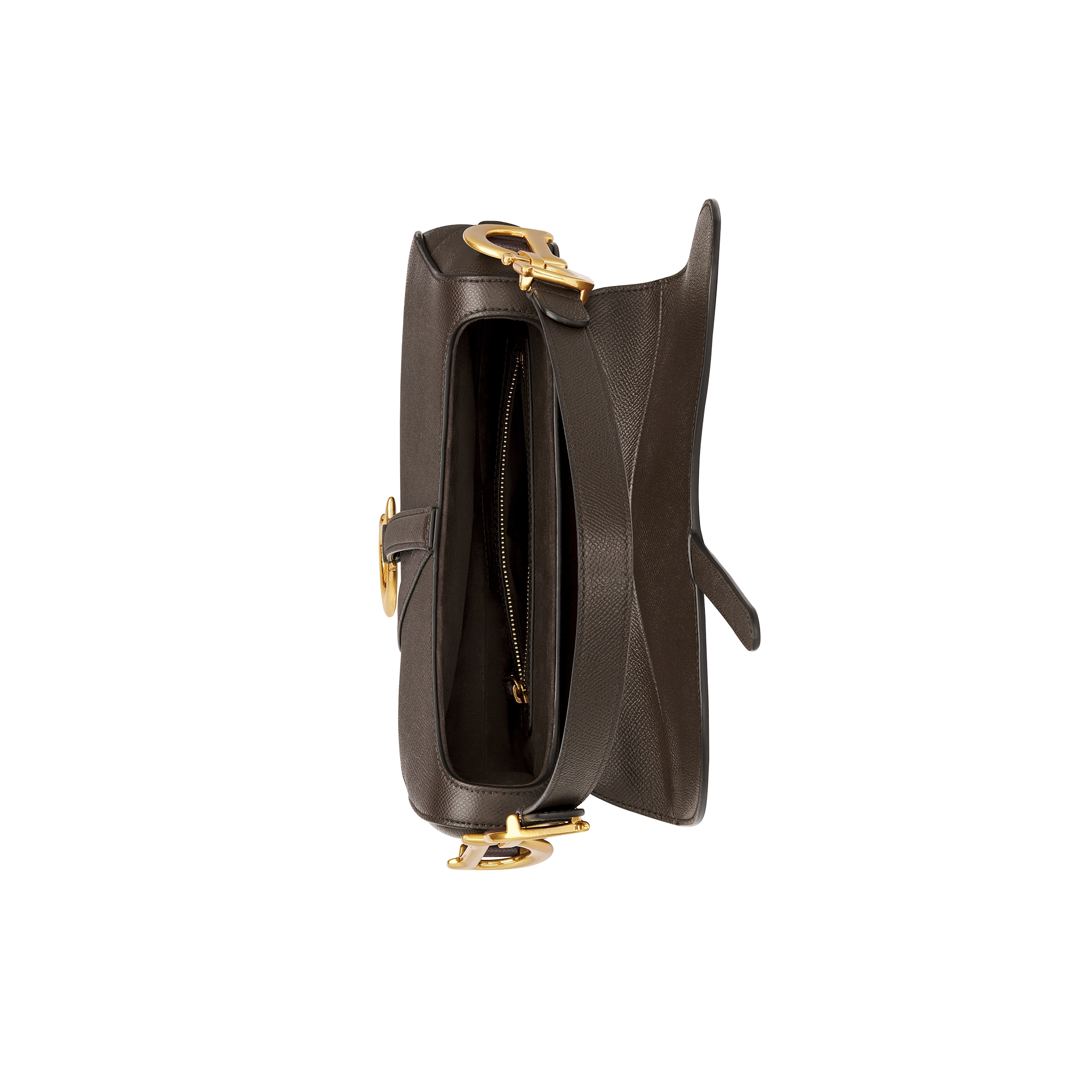 Saddle Bag with Strap Dark Chocolate Brown Grained Calfskin E06