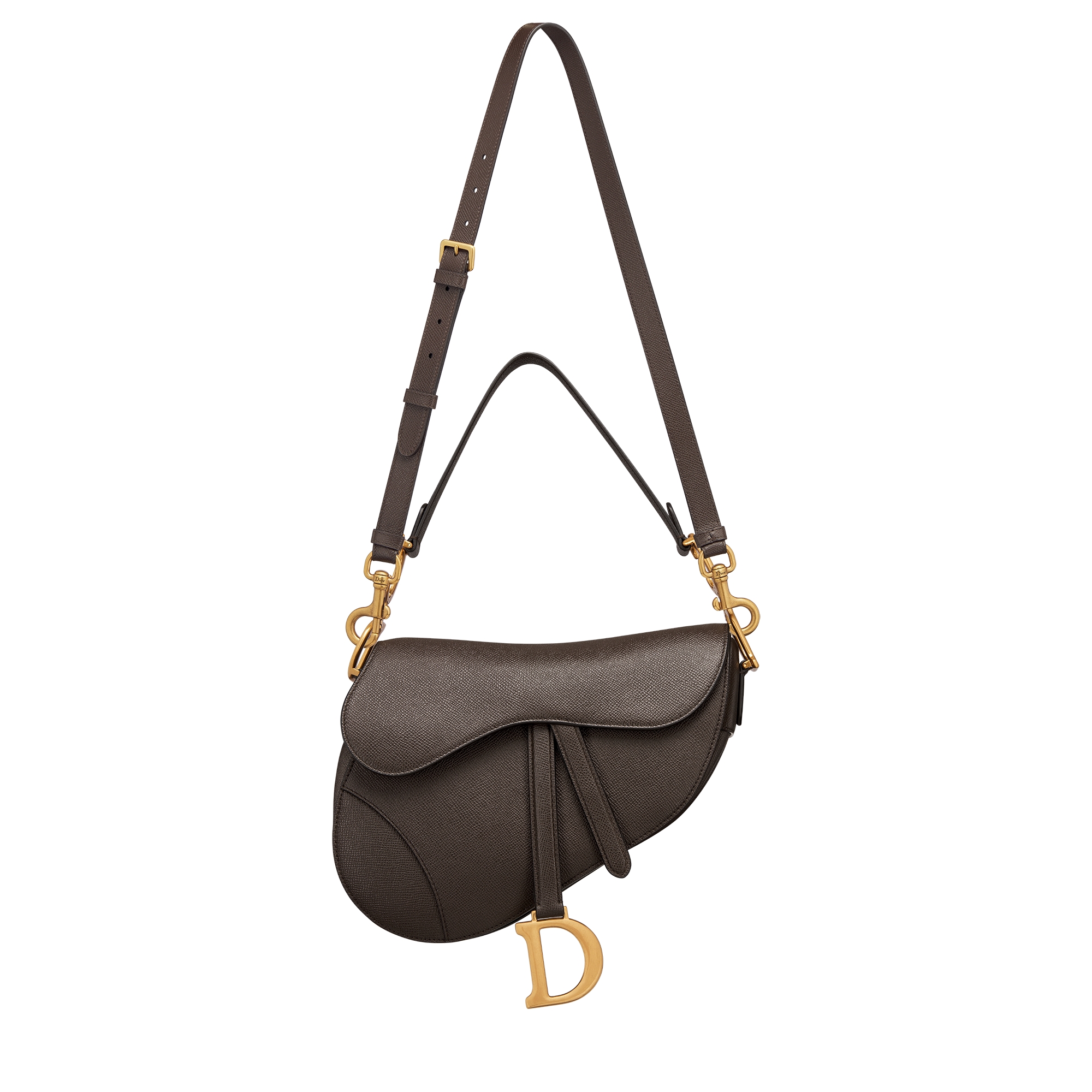 Saddle Bag with Strap Dark Chocolate Brown Grained Calfskin E07