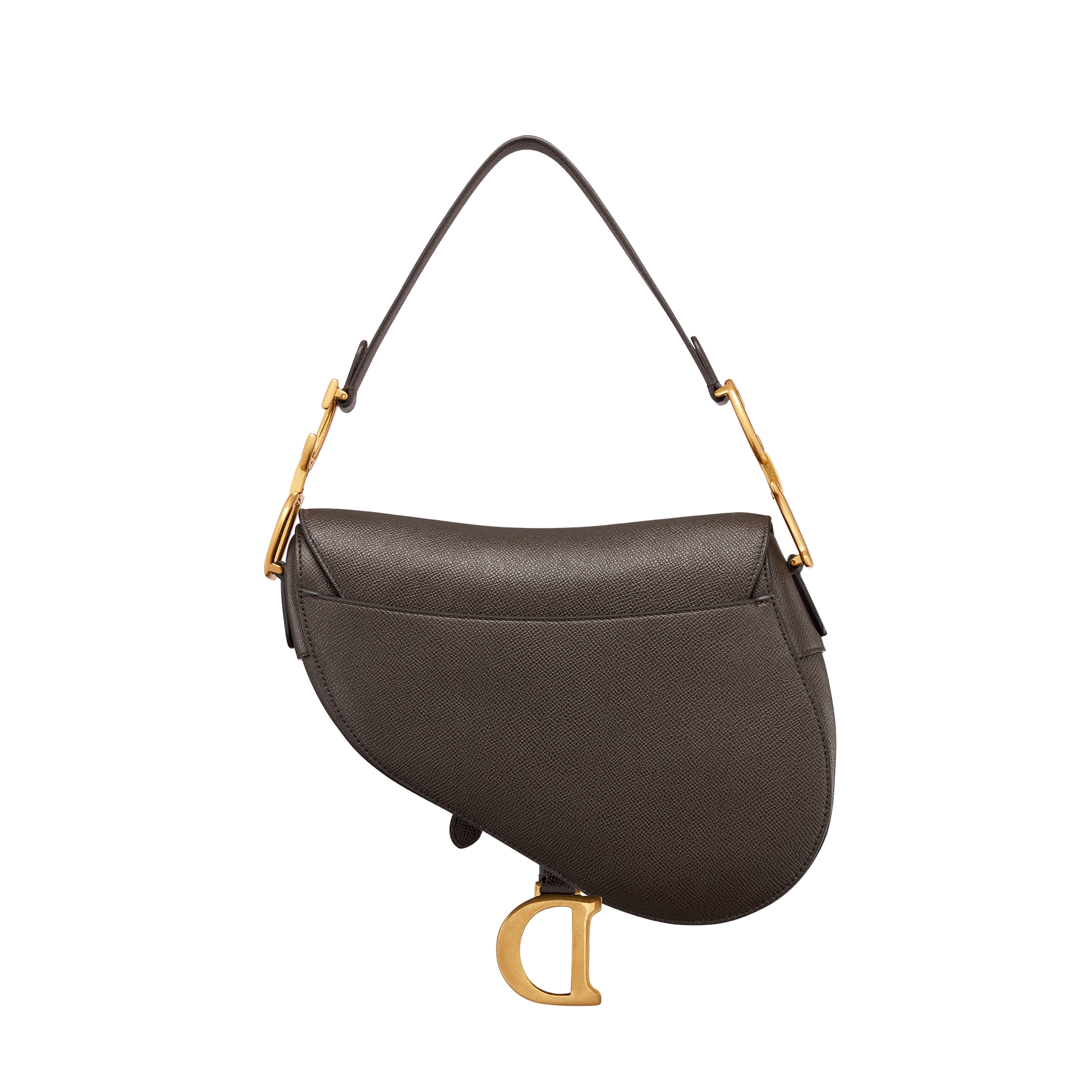 Saddle Bag with Strap Dark Chocolate Brown Grained Calfskin E08