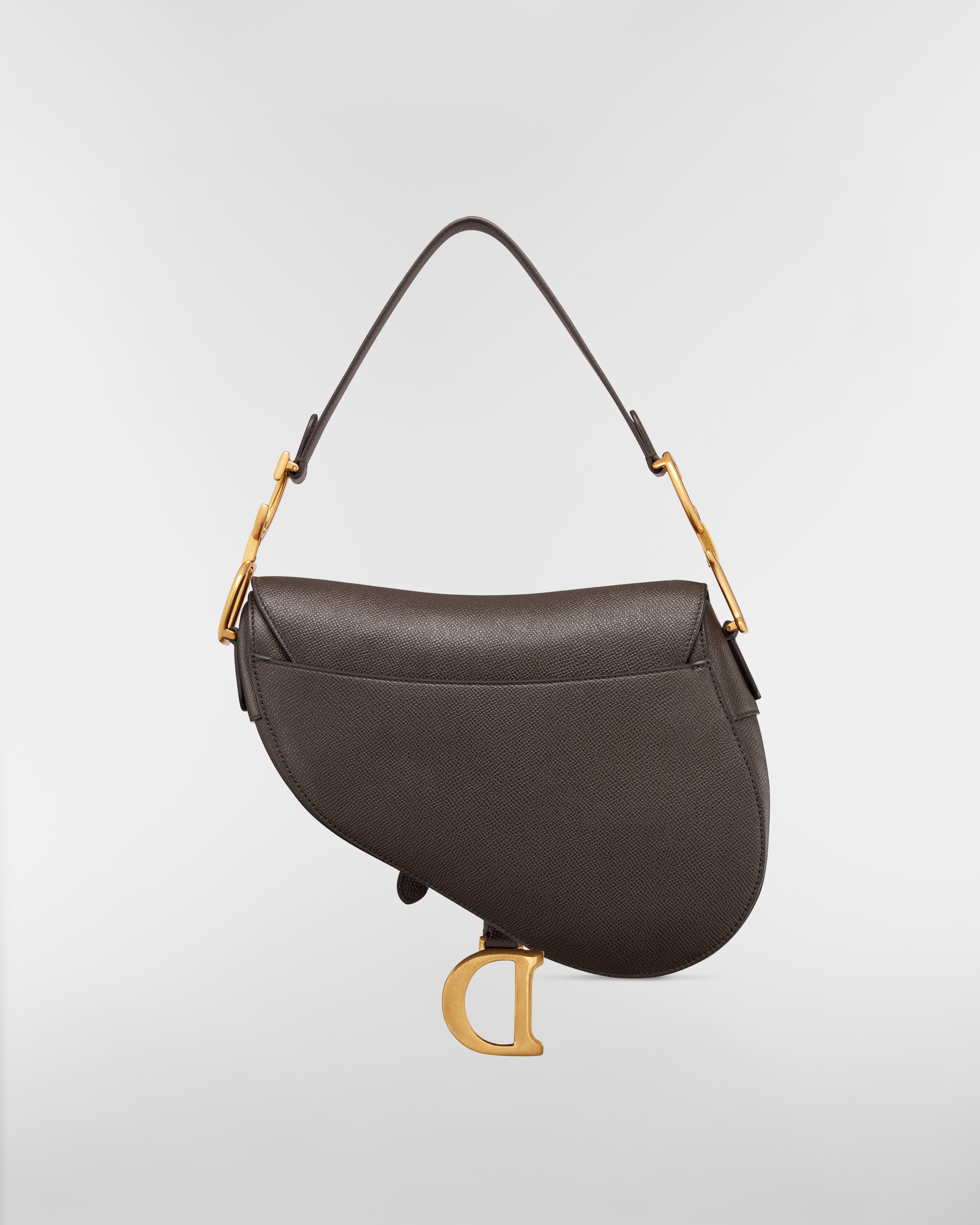 Saddle Bag with Strap Dark Chocolate Brown Grained Calfskin E08