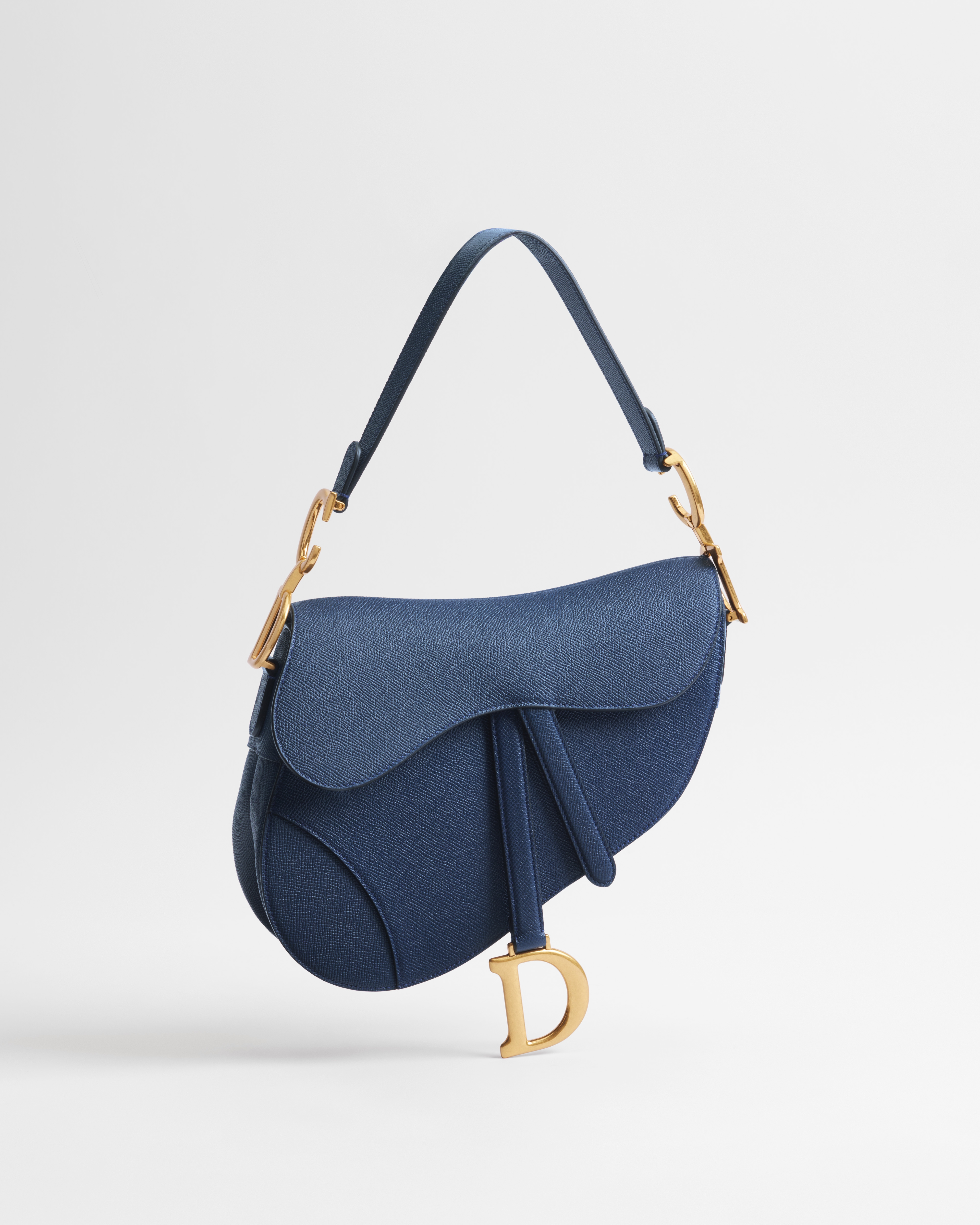 Saddle Bag with Strap Deep Ocean Blue Grained Calfskin E01